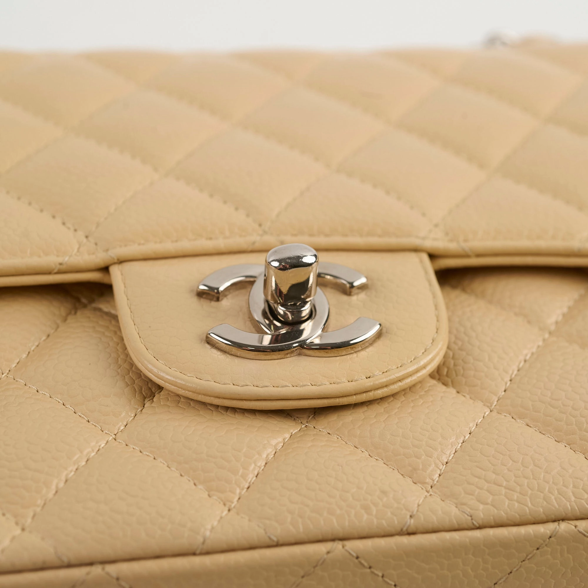 Chanel Medium/Large Caviar Double Classic Flap Beige