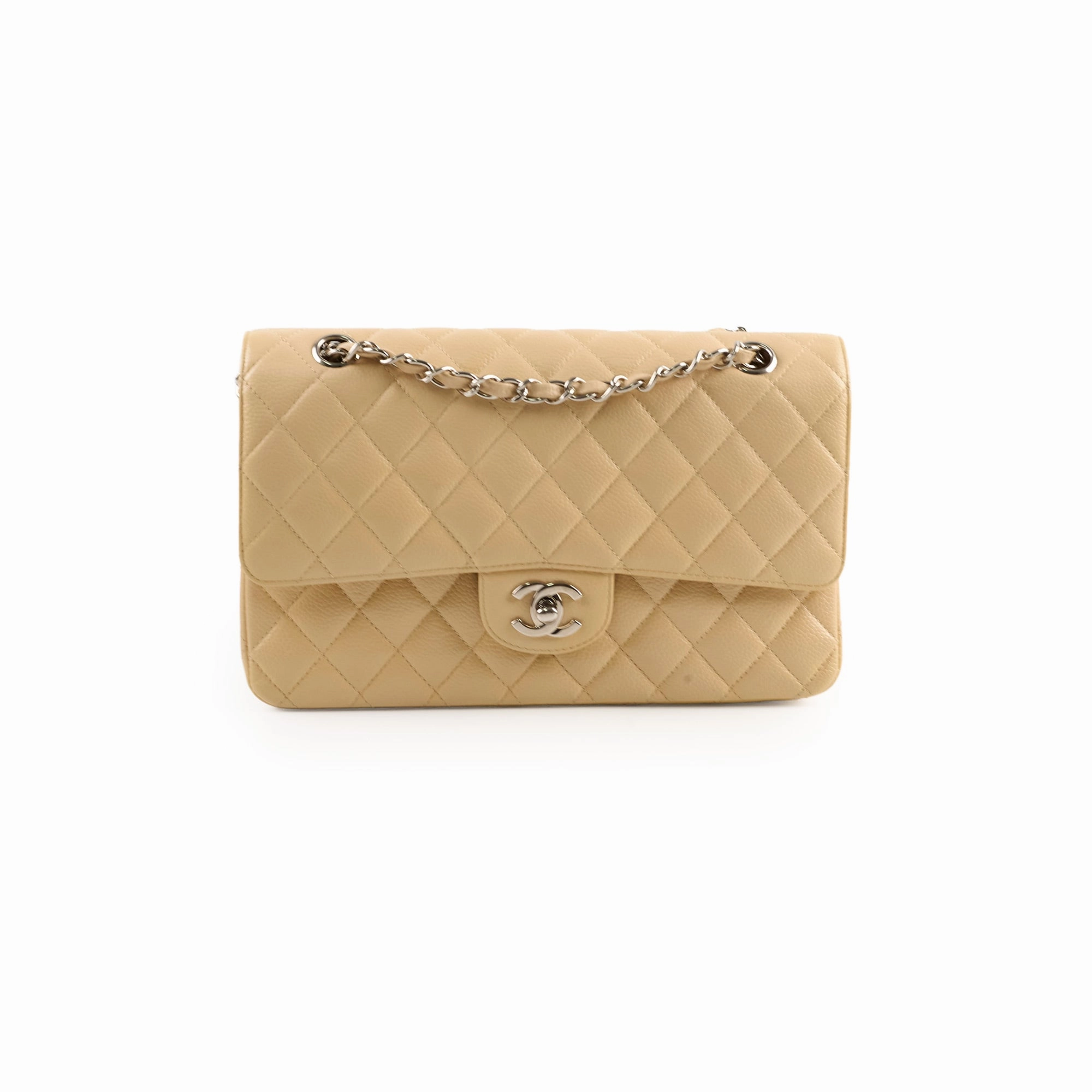 Chanel Medium/Large Caviar Double Classic Flap Beige