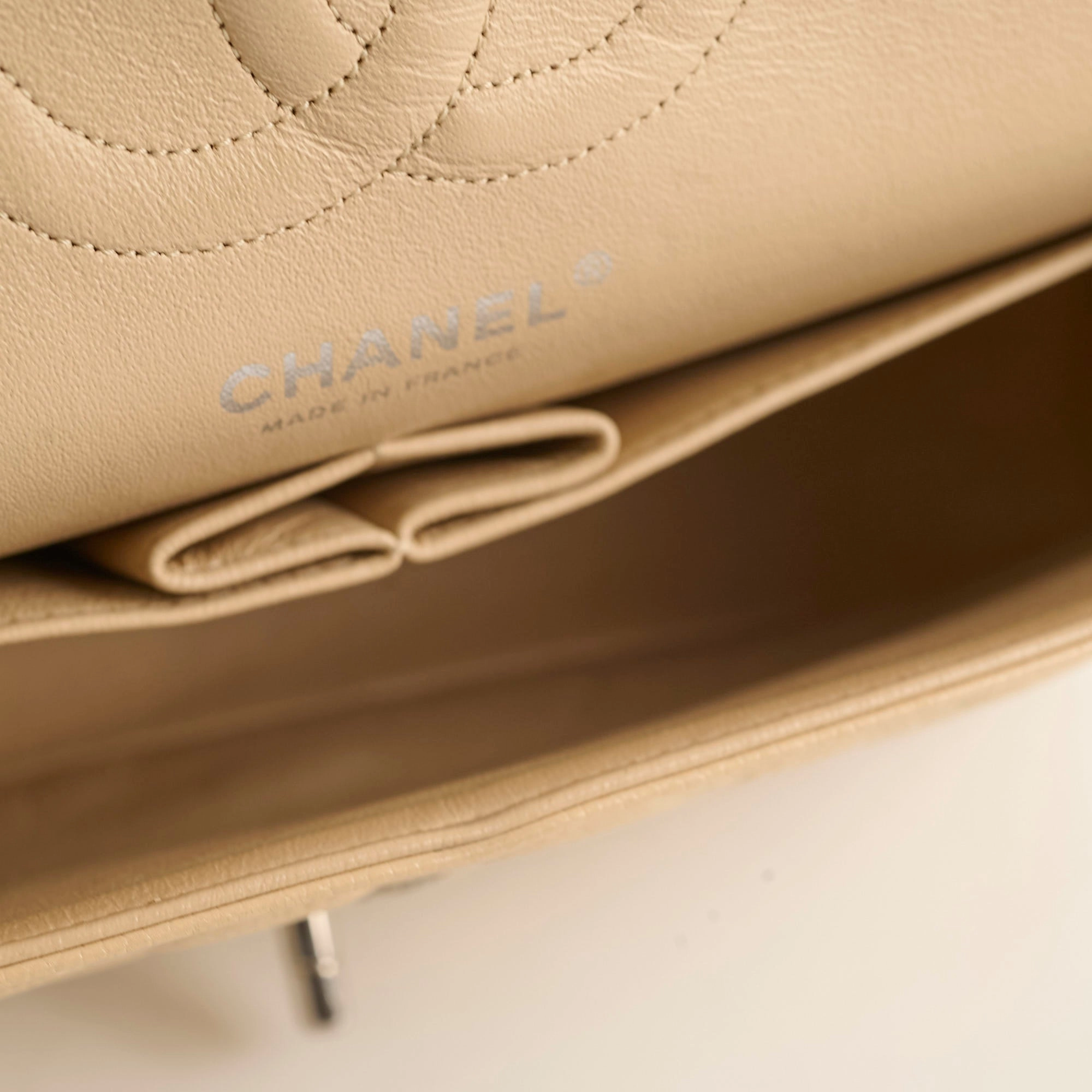 Chanel Medium/Large Caviar Double Classic Flap Beige