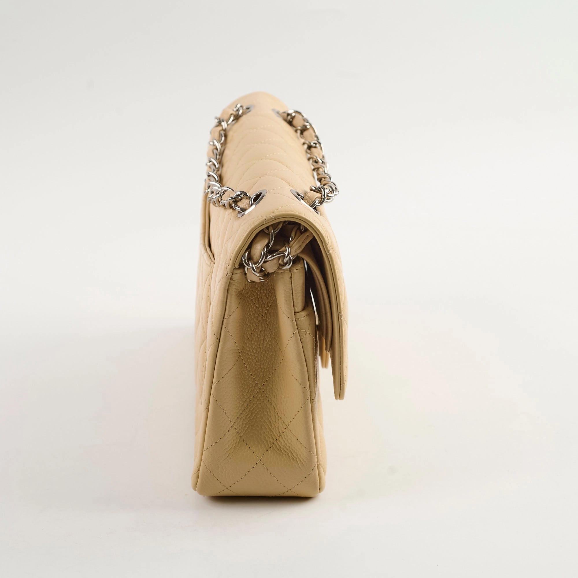 Chanel Medium/Large Caviar Double Classic Flap Beige