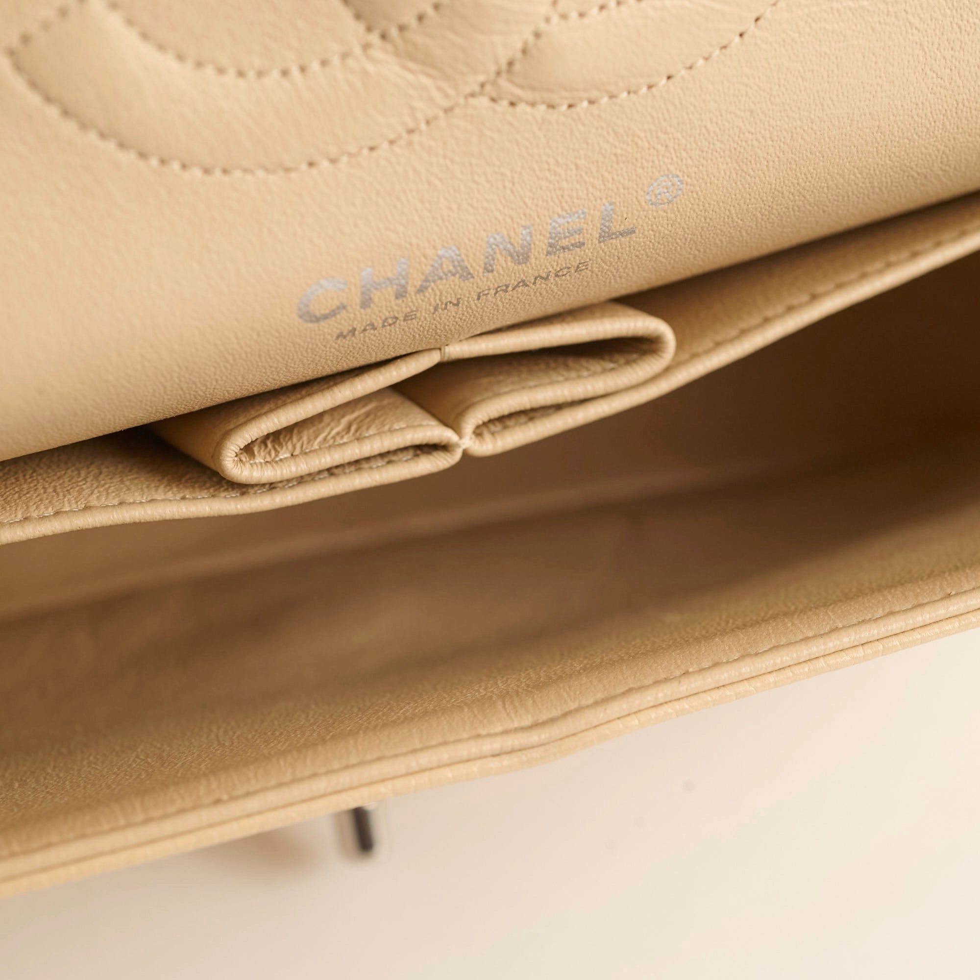 Chanel Medium/Large Caviar Double Classic Flap Beige