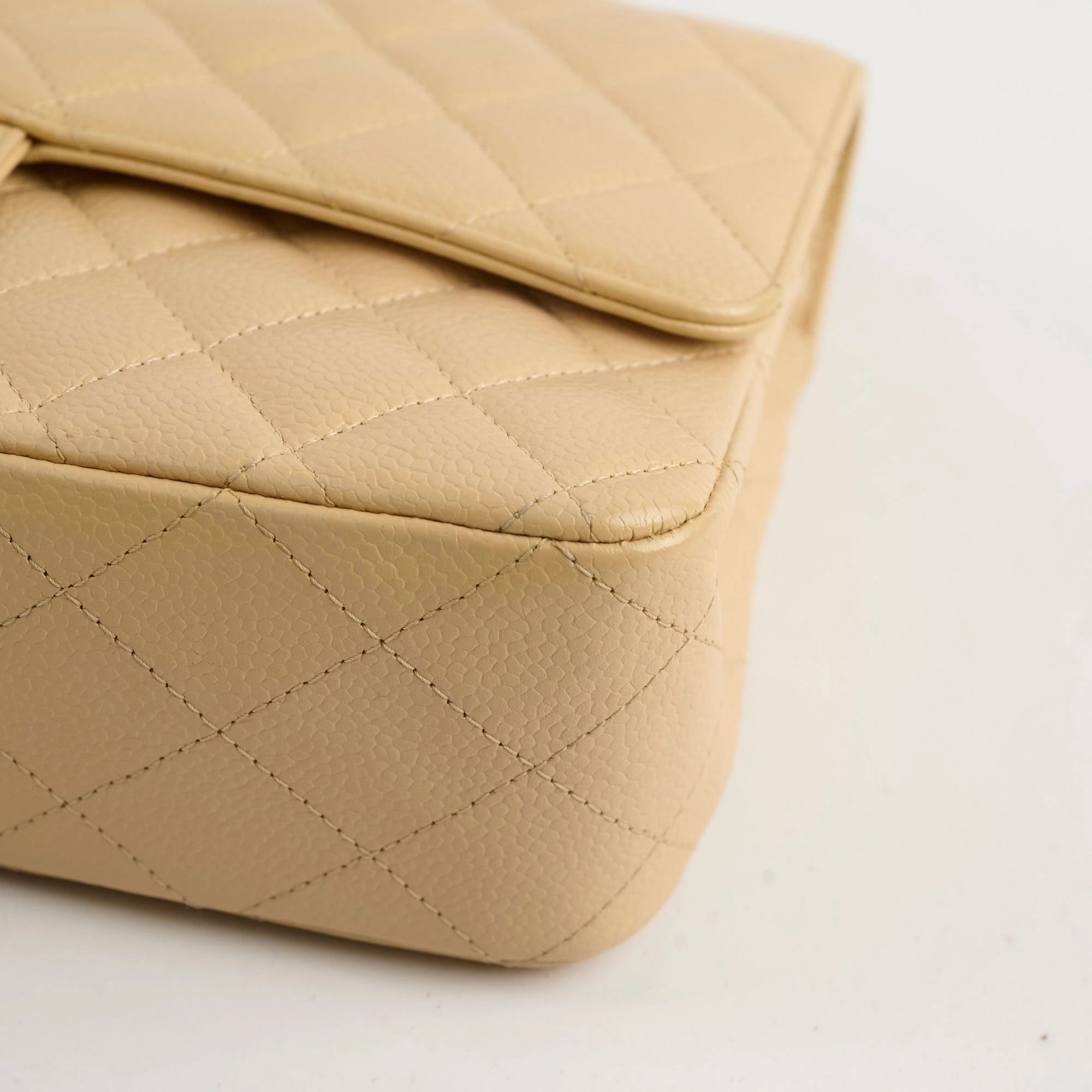 Chanel Medium/Large Caviar Double Classic Flap Beige