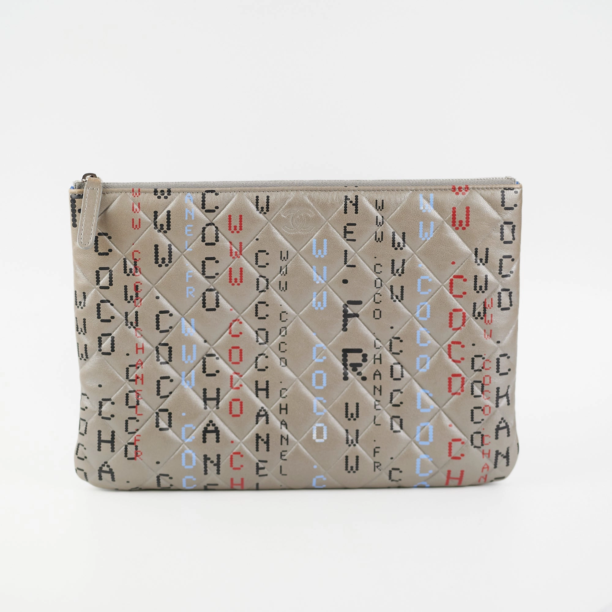 Chanel Medium O Logo Grey Pouch
