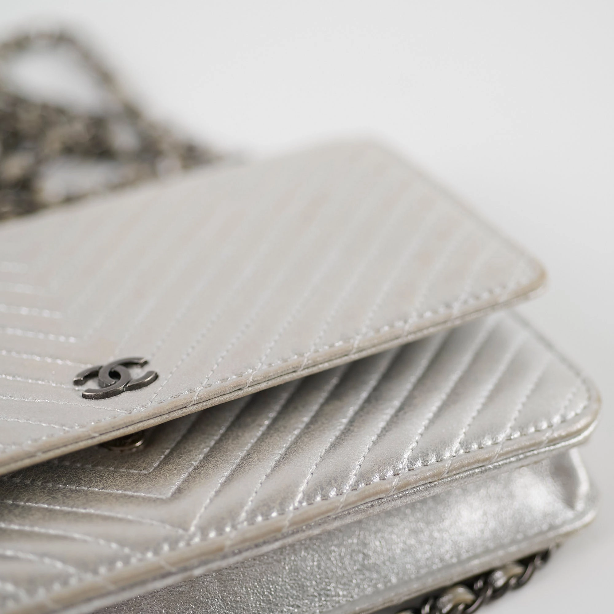 Chanel Metallic Chevron Wallet On Chain WOC Series 22 Series 22