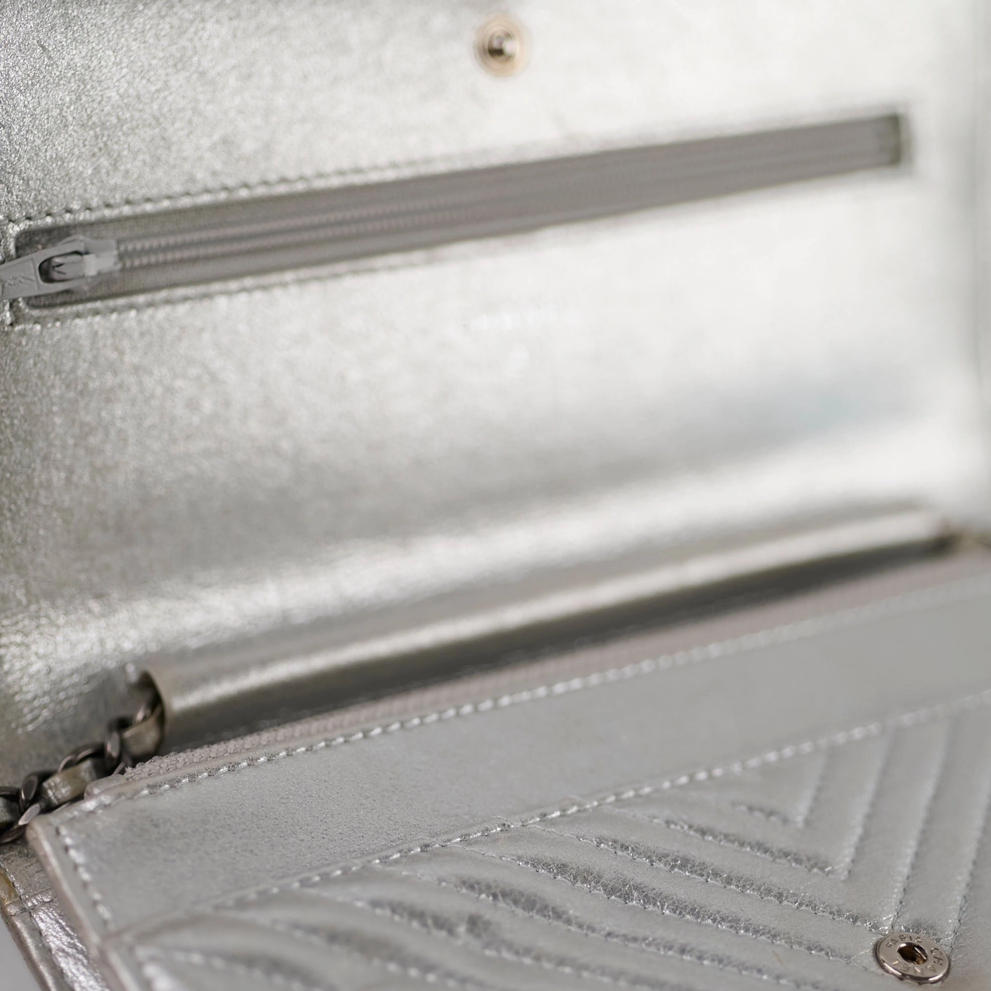 Chanel Metallic Chevron Wallet On Chain WOC Series 22 Series 22