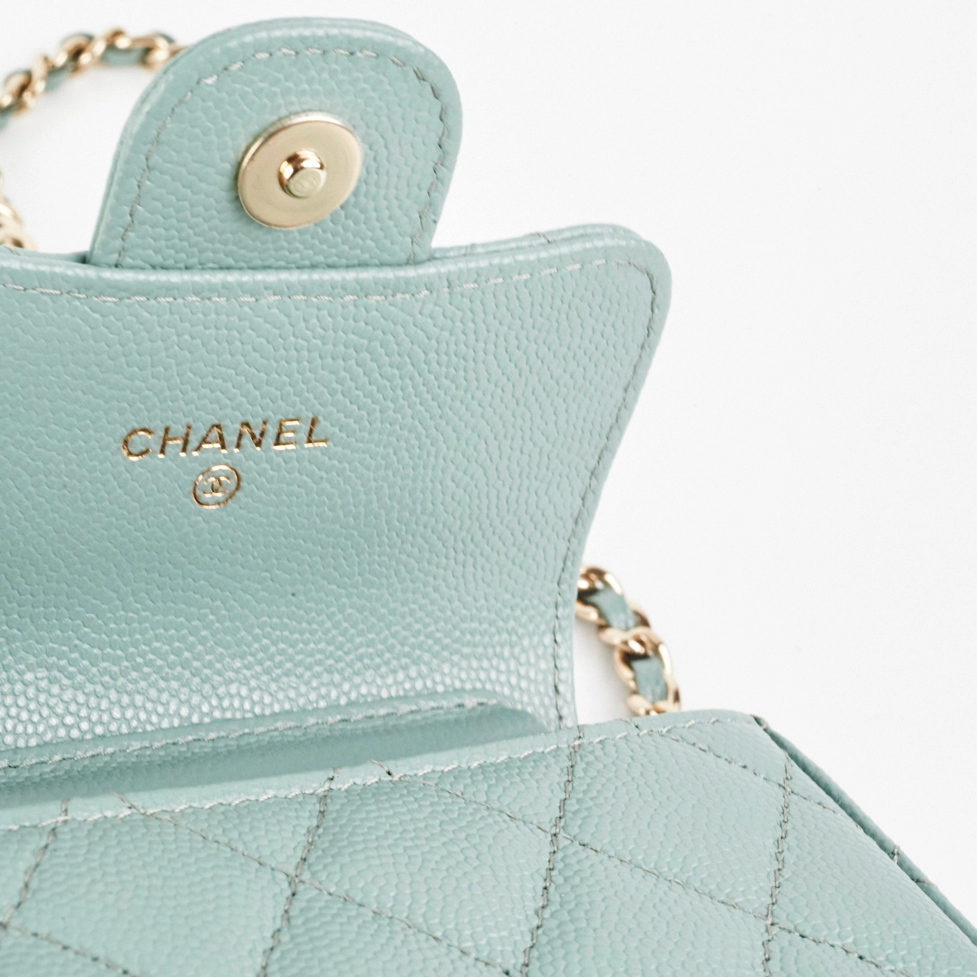 Chanel Micro Bag With Chain Greyish Green LGHW  Caviar