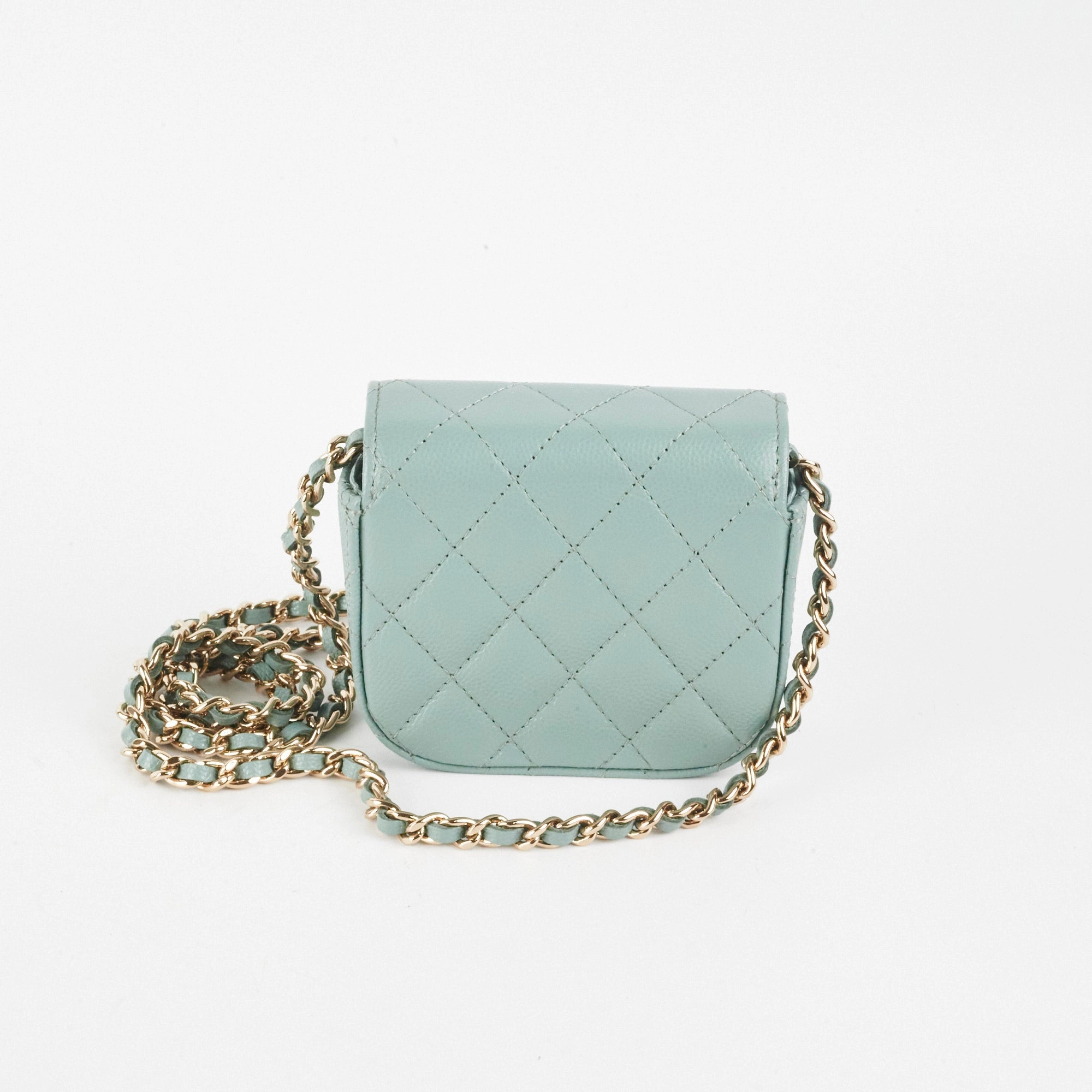 Chanel Micro Bag With Chain Greyish Green LGHW  Caviar