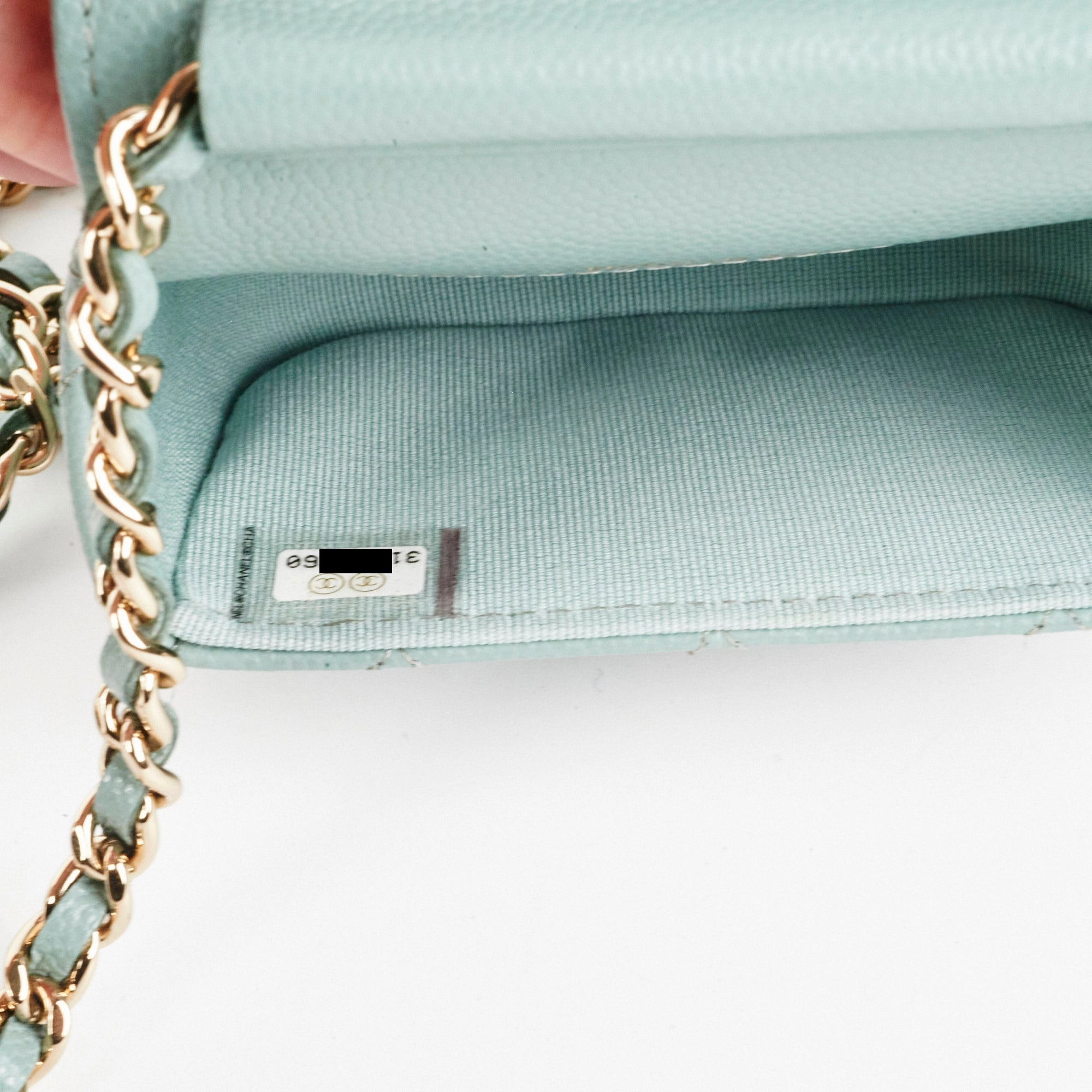 Chanel Micro Bag With Chain Greyish Green LGHW  Caviar