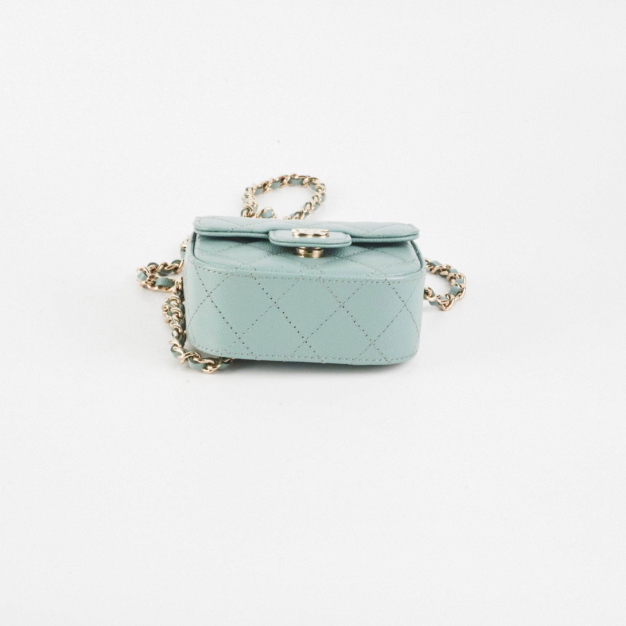 Chanel Micro Bag With Chain Greyish Green LGHW  Caviar