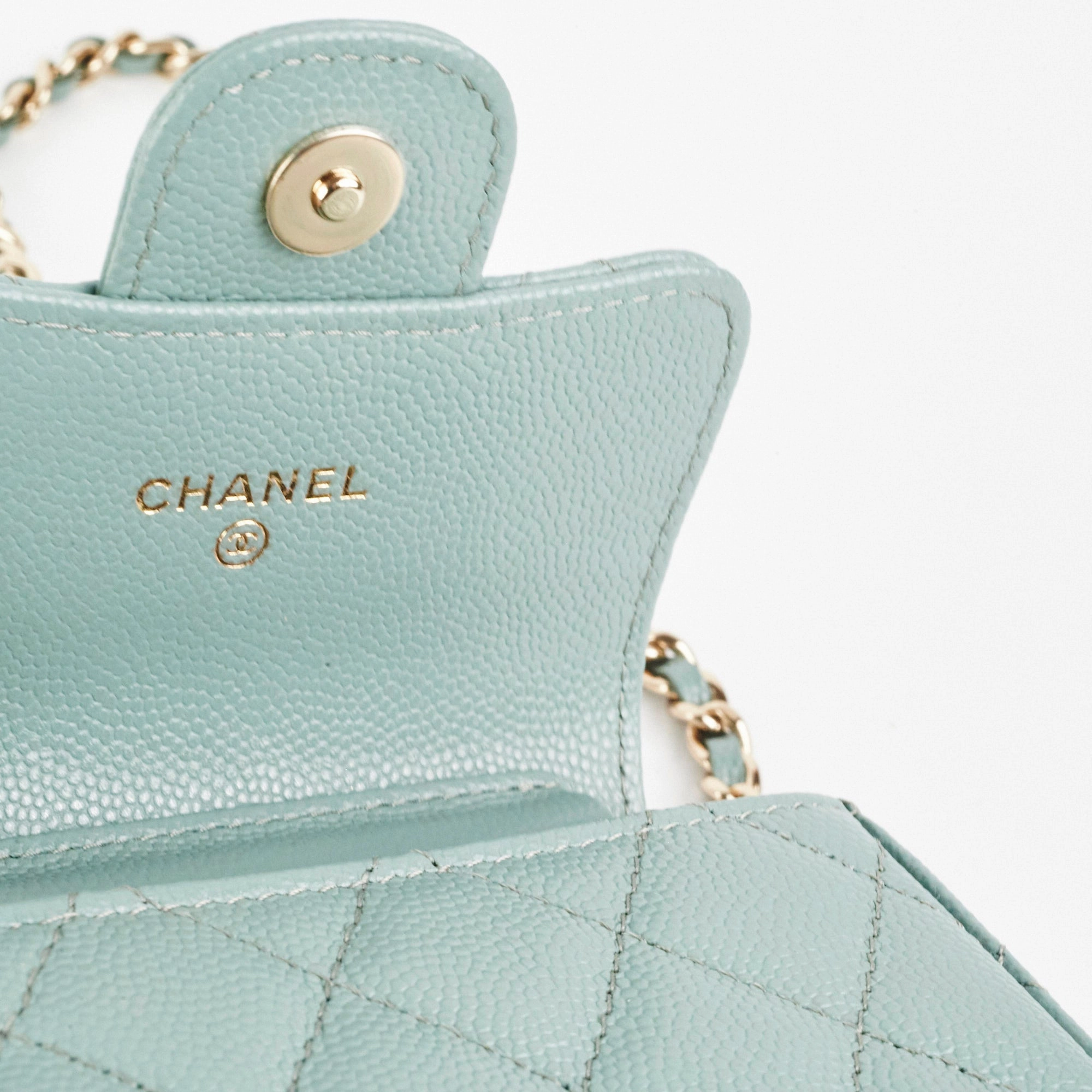 Chanel Micro Bag With Chain Greyish Green LGHW  Caviar