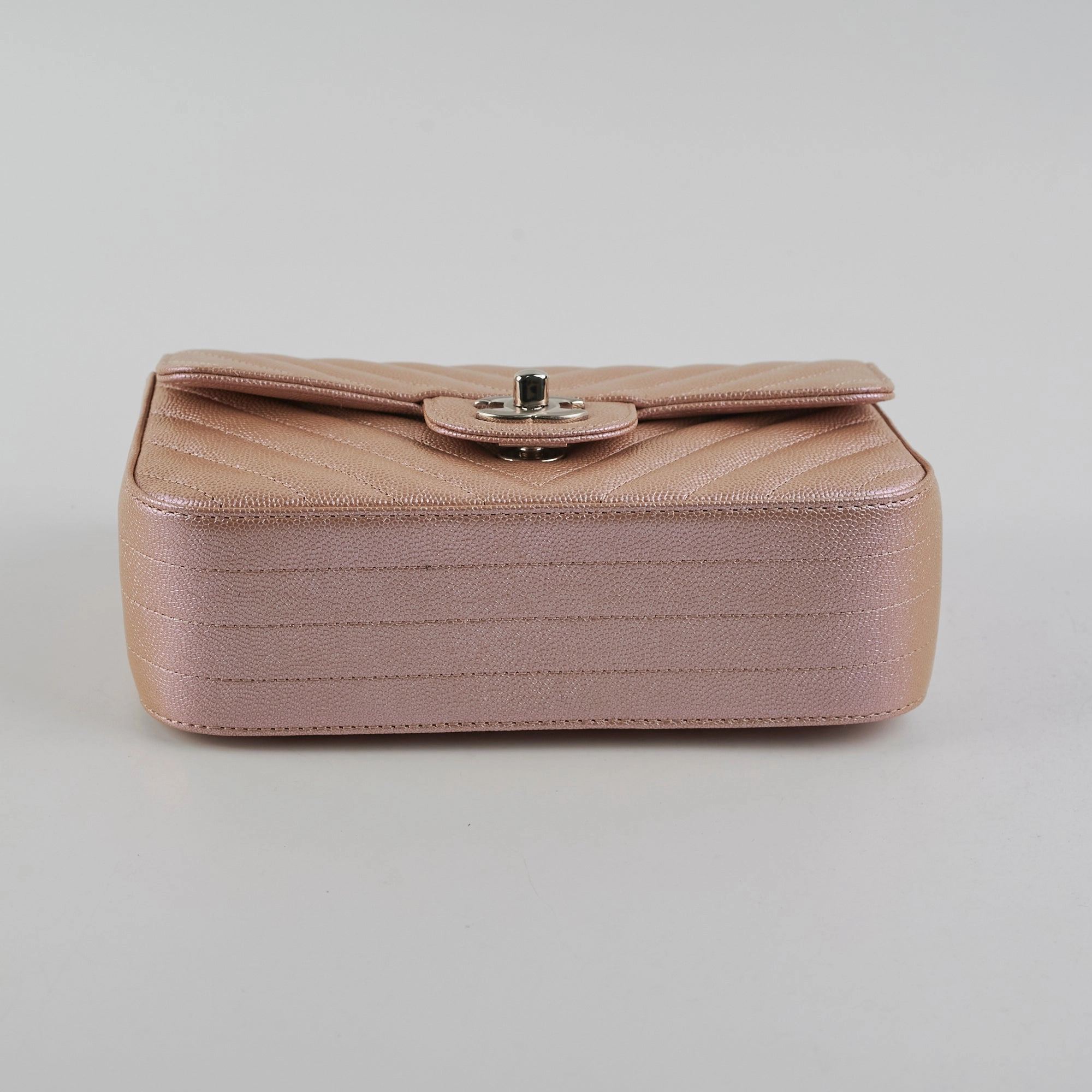 Chanel Mini Rectangular Chevron Caviar Rose Gold Iridescent