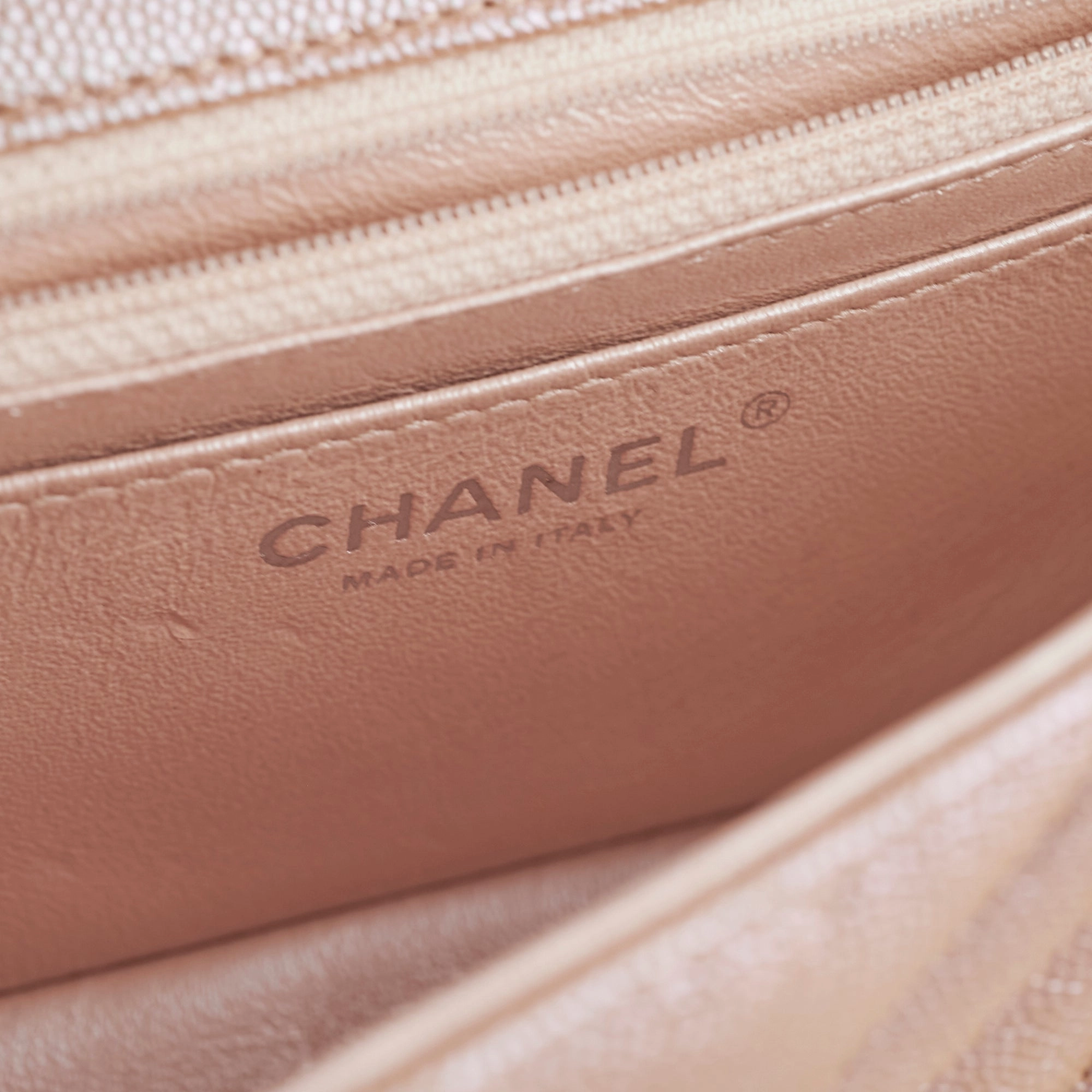 Chanel Mini Rectangular Chevron Caviar Rose Gold Iridescent