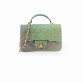 Chanel Mini Rectangular LambskinTop Handle Ombre Green - Microchip