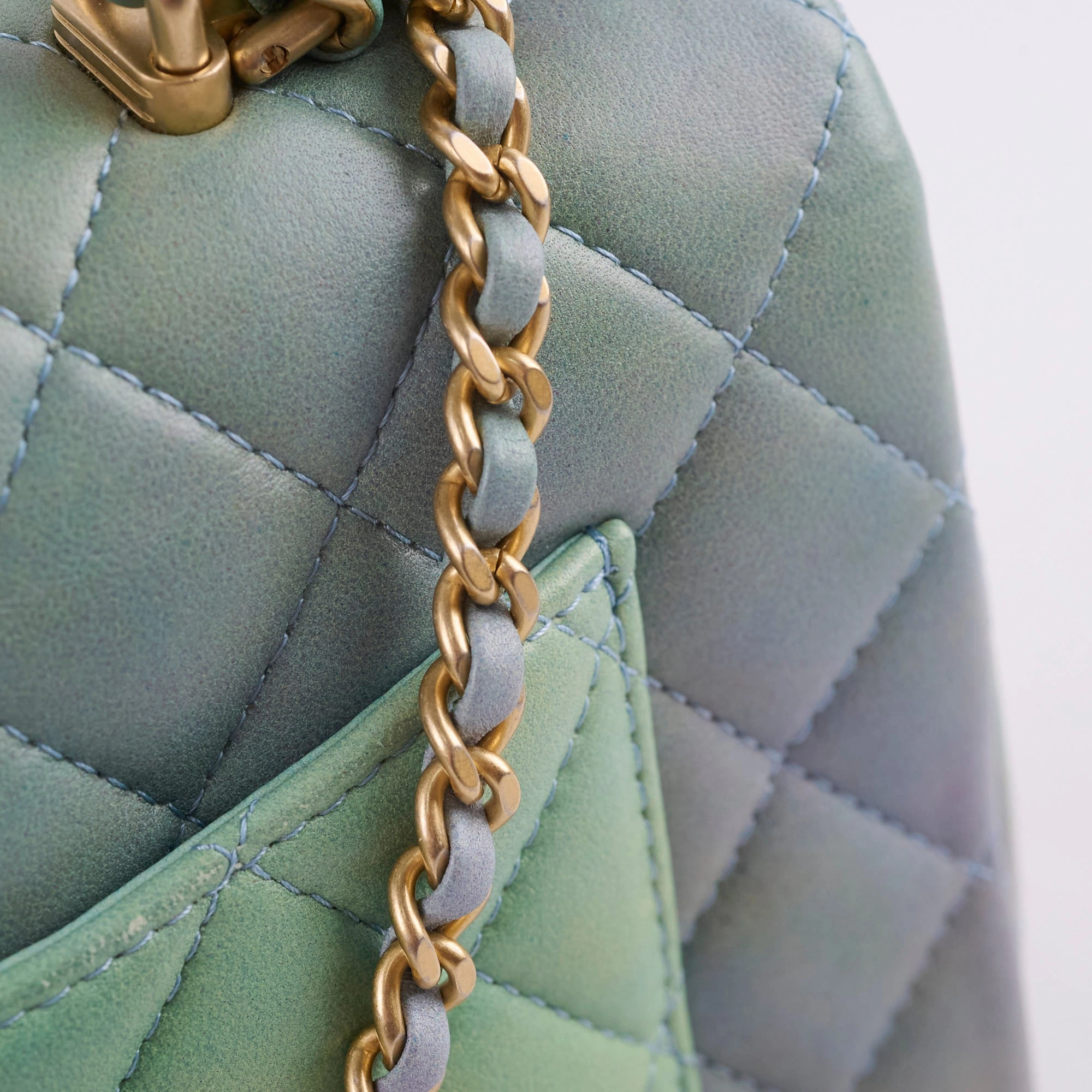 Chanel Mini Rectangular LambskinTop Handle Ombre Green - Microchip