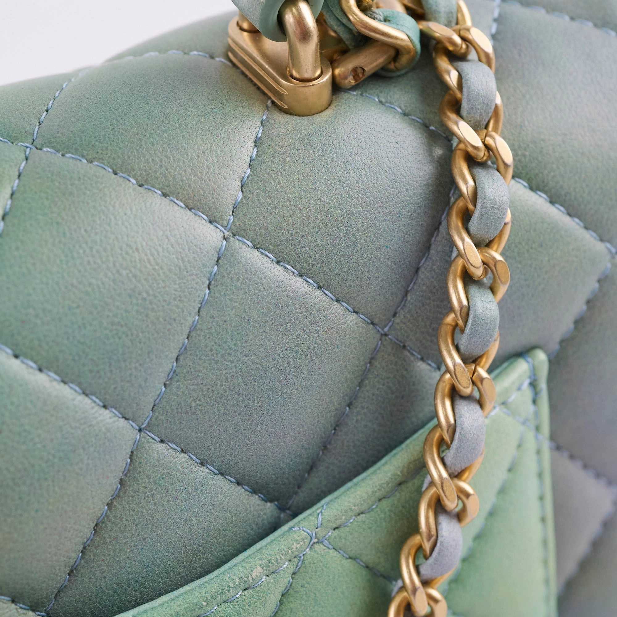 Chanel Mini Rectangular LambskinTop Handle Ombre Green - Microchip