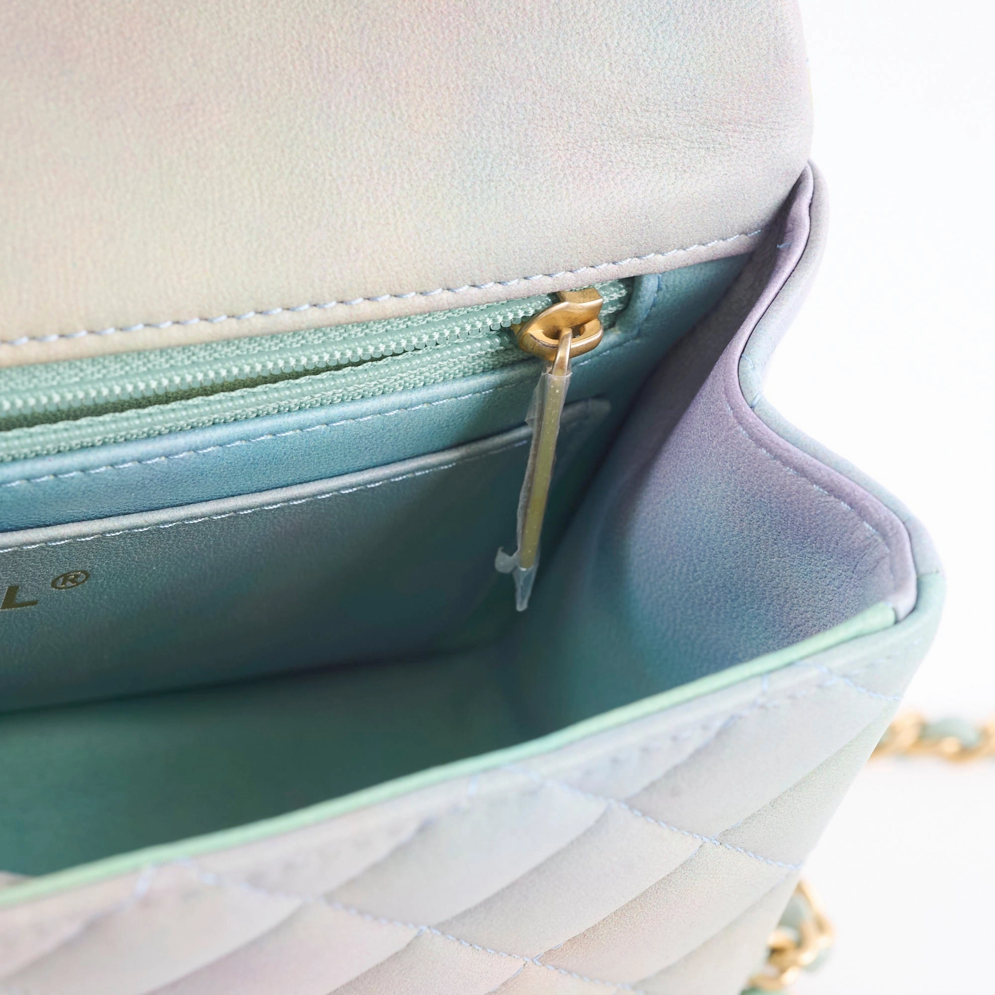 Chanel Mini Rectangular LambskinTop Handle Ombre Green - Microchip