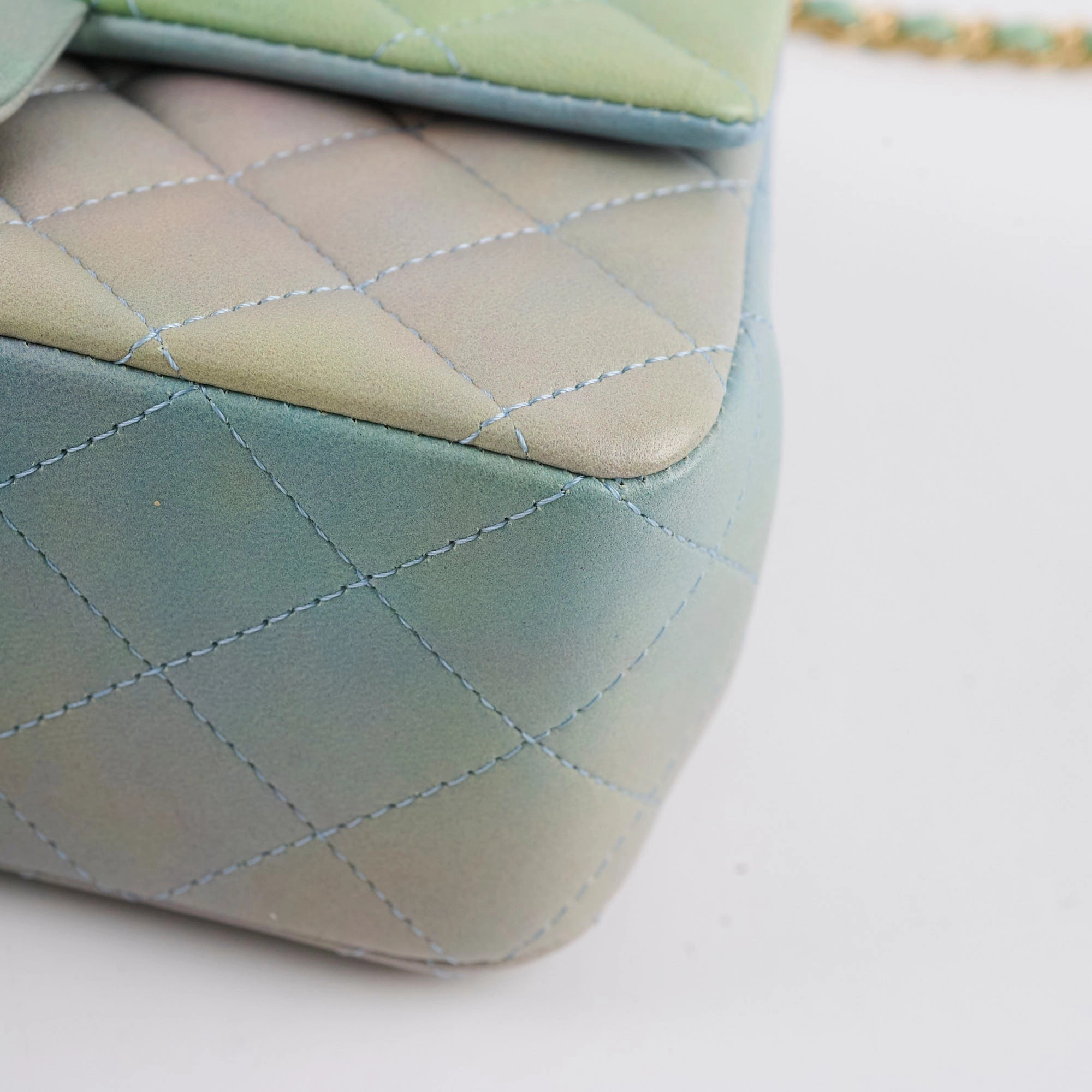 Chanel Mini Rectangular LambskinTop Handle Ombre Green - Microchip