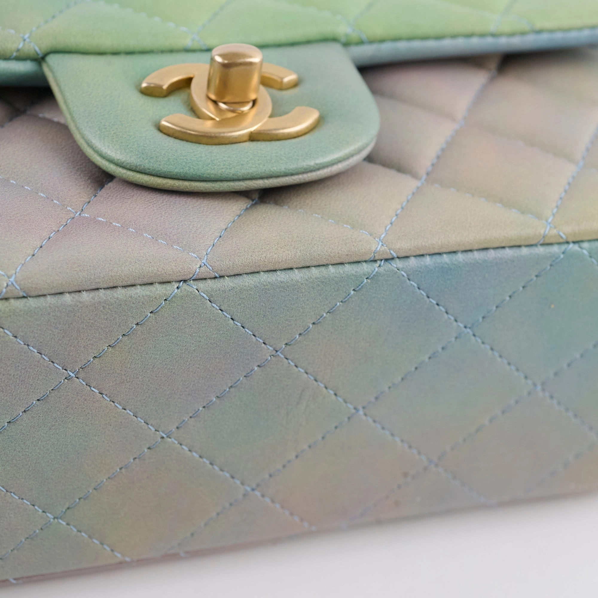 Chanel Mini Rectangular LambskinTop Handle Ombre Green - Microchip
