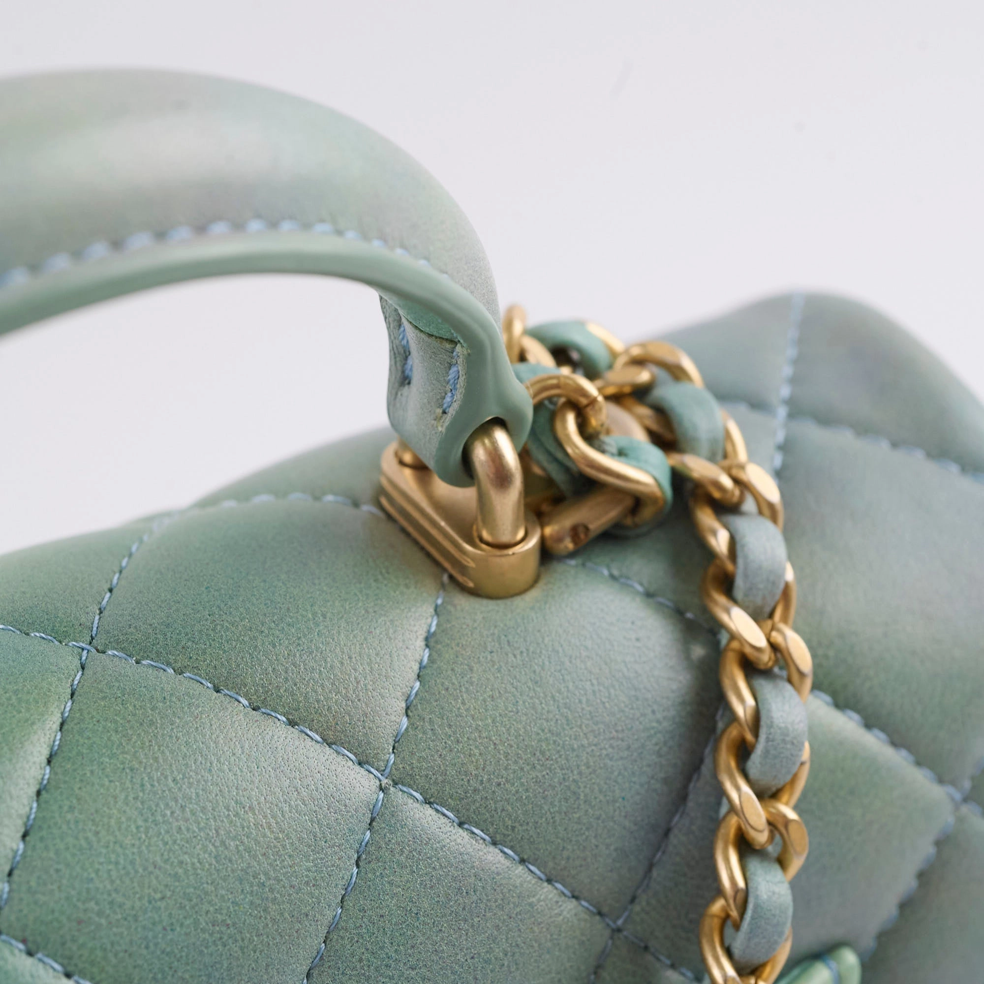 Chanel Mini Rectangular LambskinTop Handle Ombre Green - Microchip