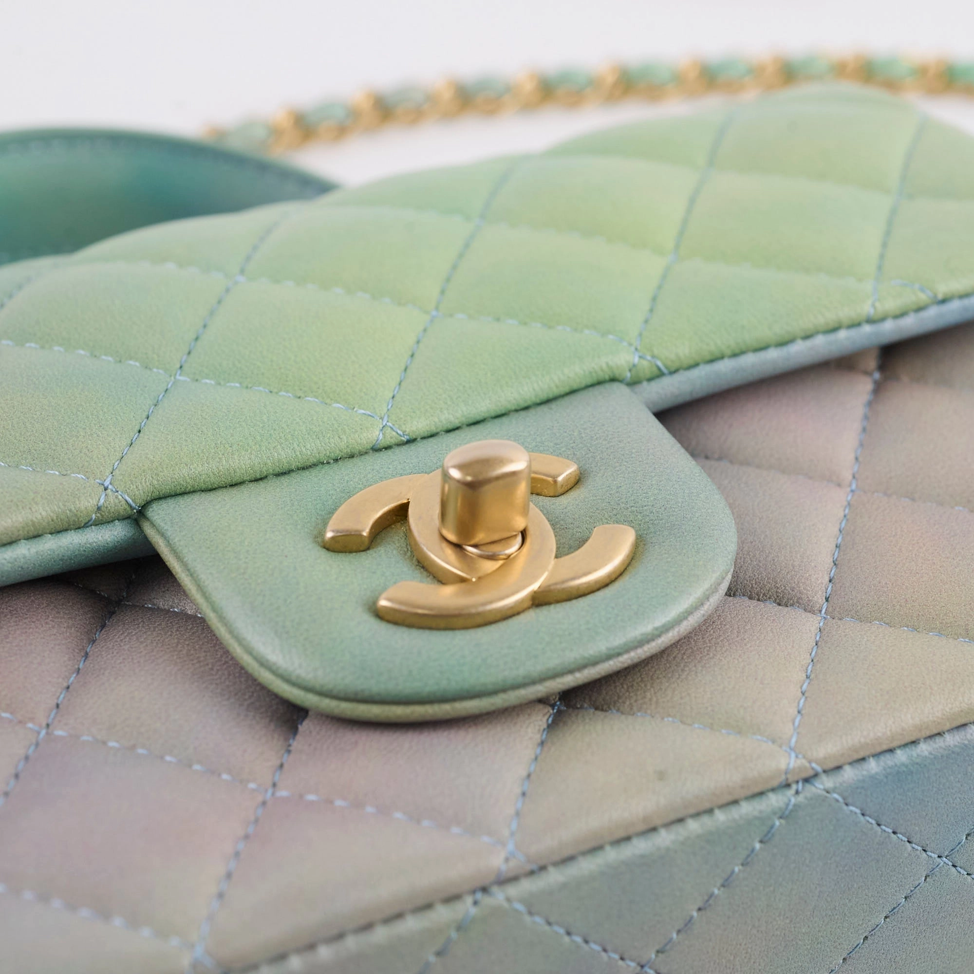 Chanel Mini Rectangular LambskinTop Handle Ombre Green - Microchip