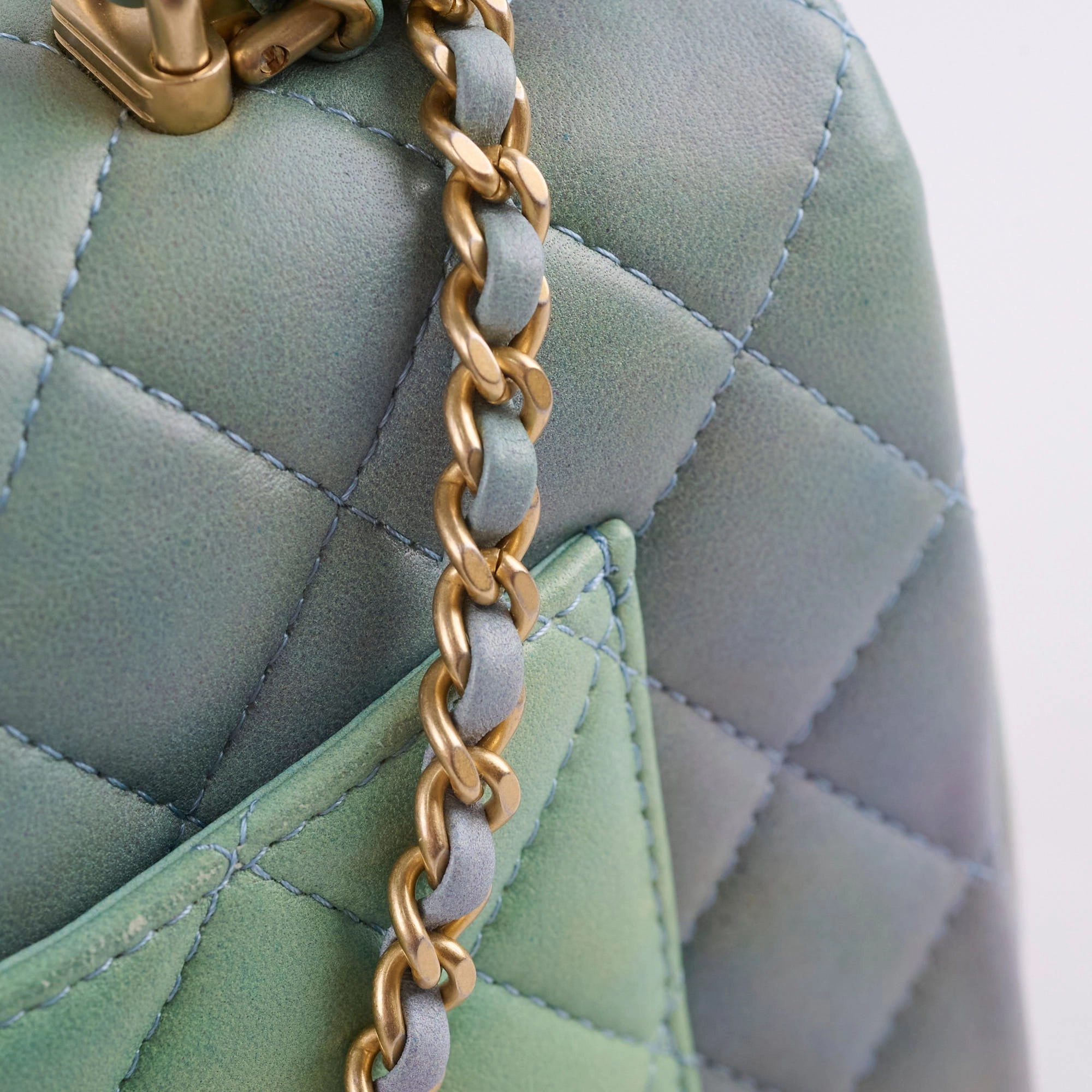 Chanel Mini Rectangular LambskinTop Handle Ombre Green - Microchip