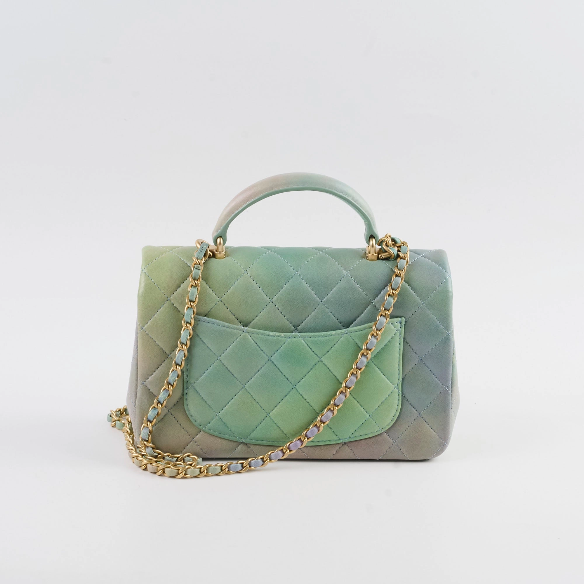 Chanel Mini Rectangular LambskinTop Handle Ombre Green - Microchip