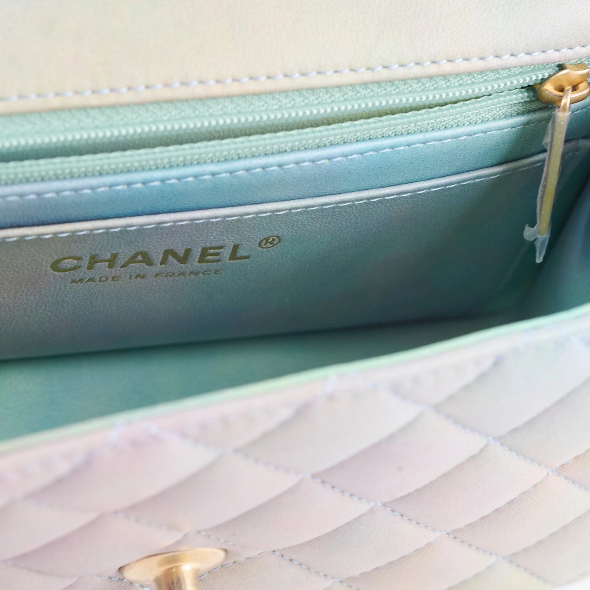 Chanel Mini Rectangular LambskinTop Handle Ombre Green - Microchip