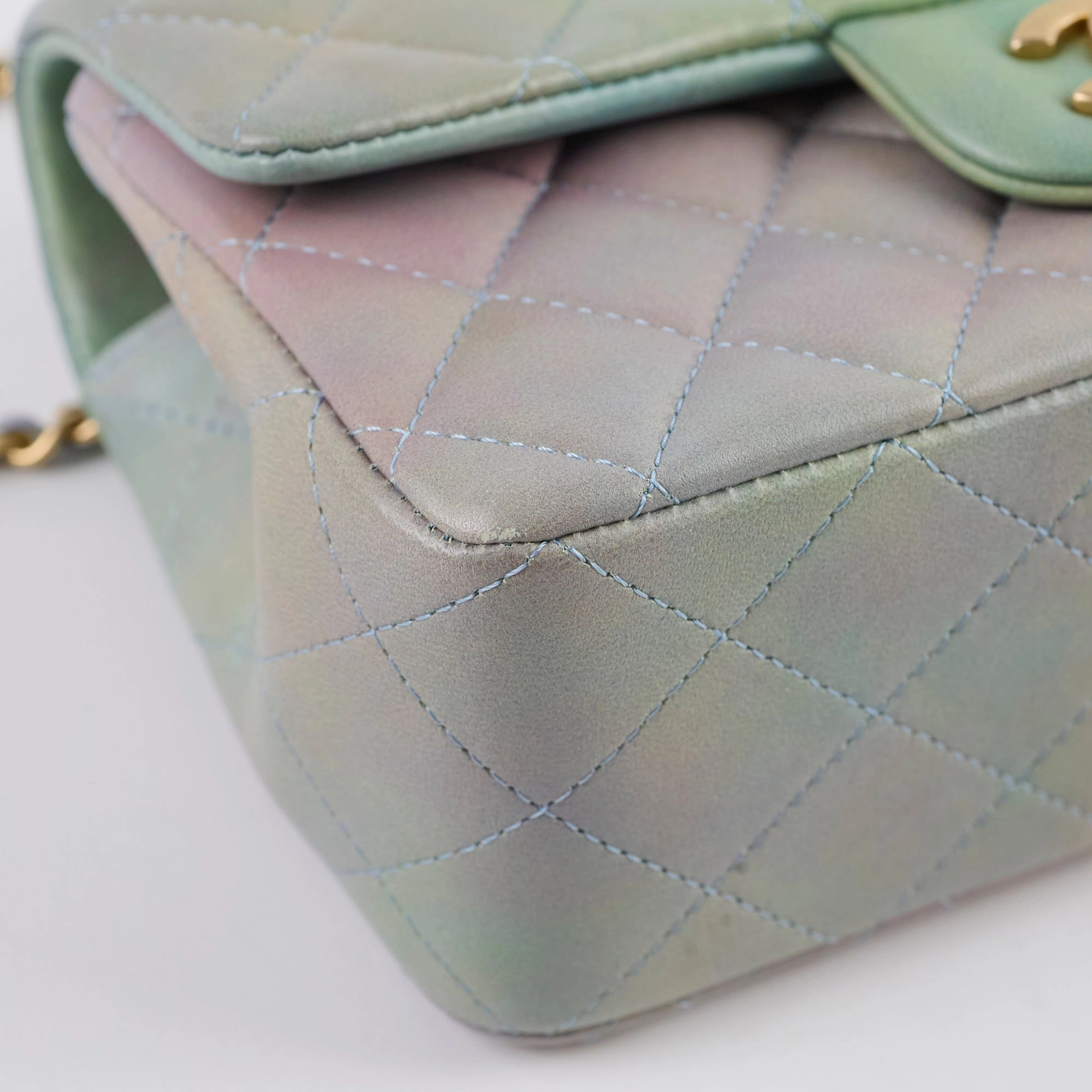 Chanel Mini Rectangular LambskinTop Handle Ombre Green - Microchip