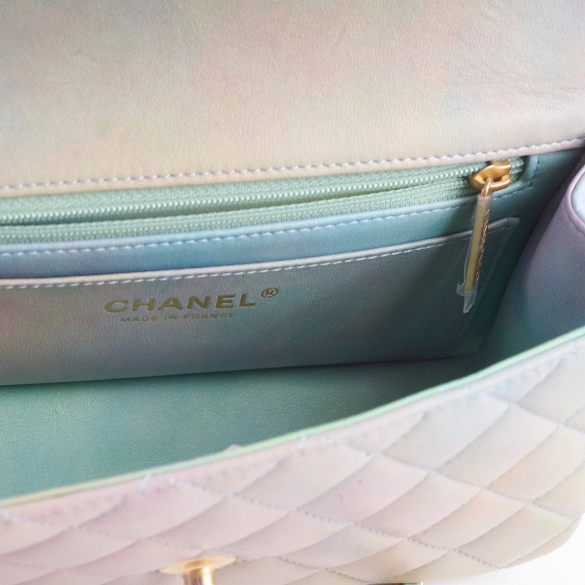 Chanel Mini Rectangular LambskinTop Handle Ombre Green - Microchip