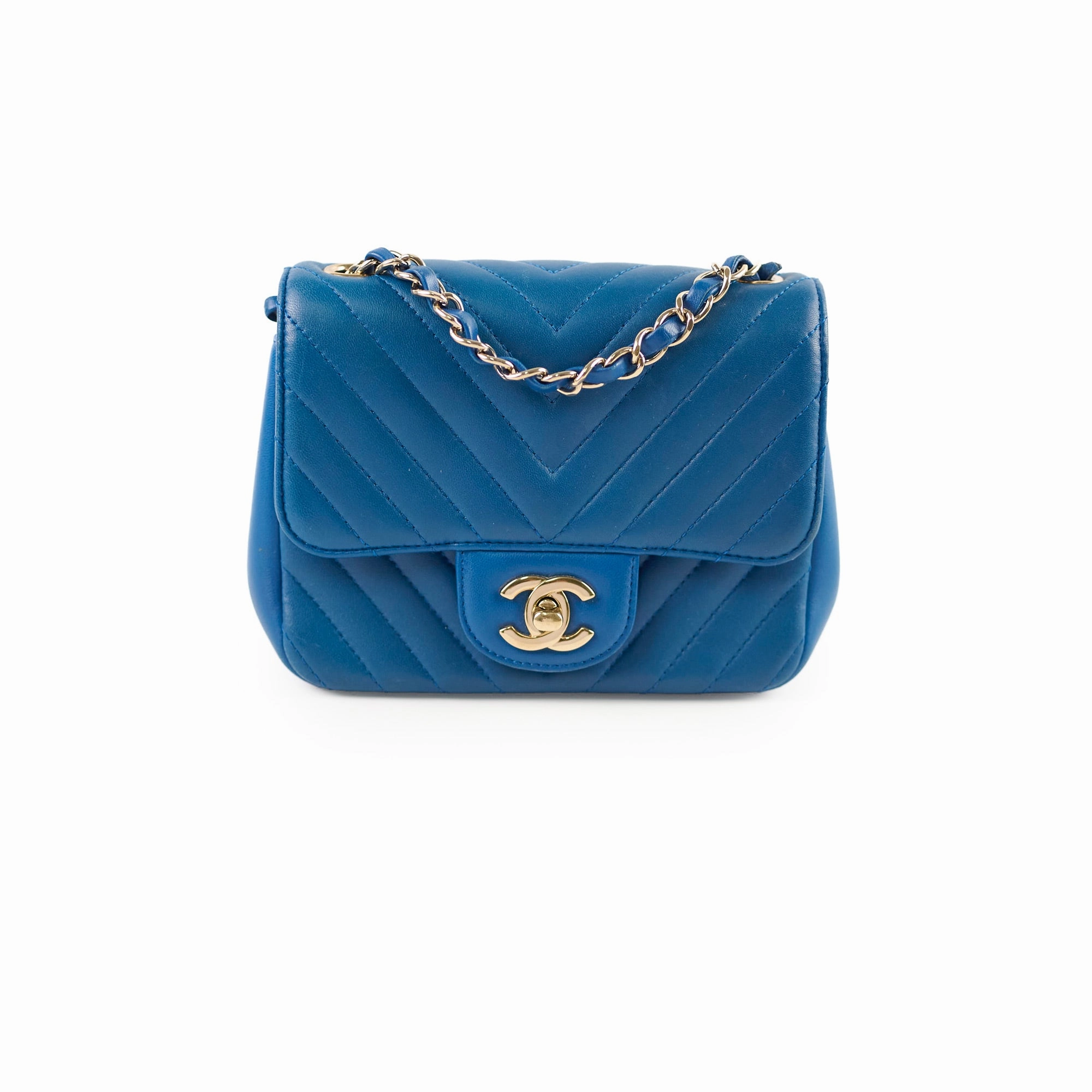 Chanel Mini Square Chevron Bag Blue