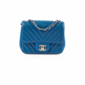 Chanel Mini Square Chevron Bag Blue