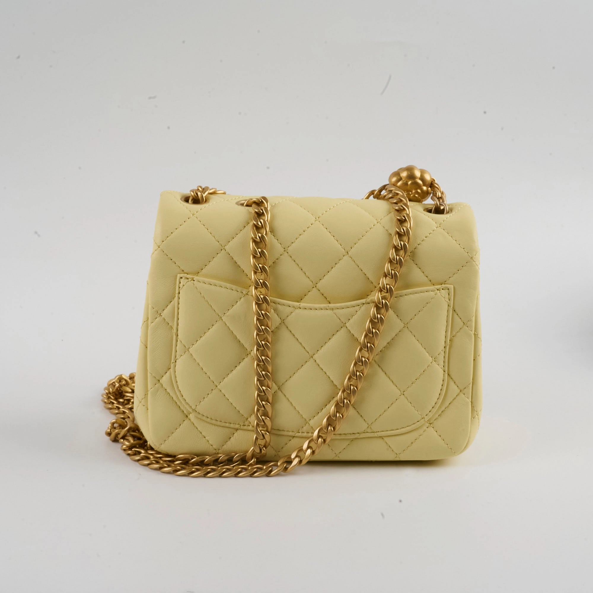 Chanel Mini Square Lambskin Camelia Crush Light Yellow Microchip