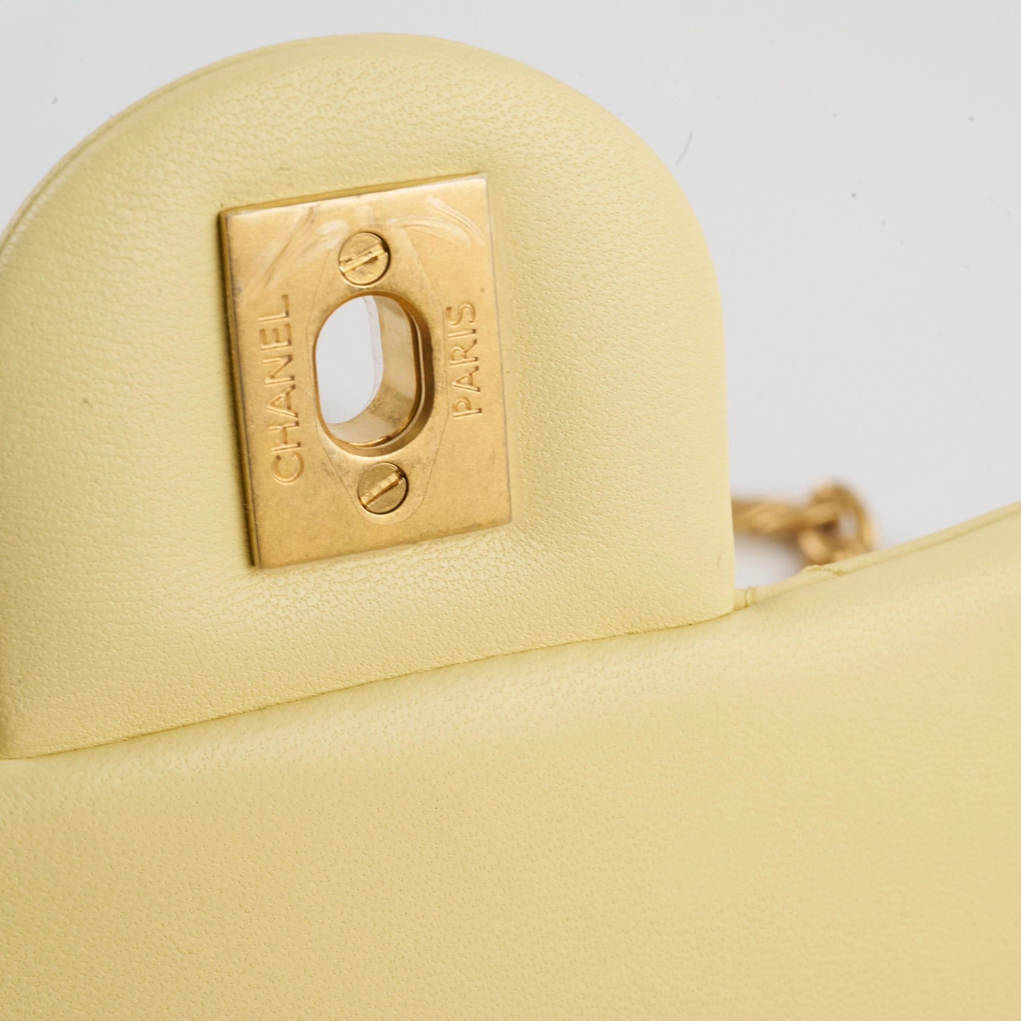 Chanel Mini Square Lambskin Camelia Crush Light Yellow Microchip