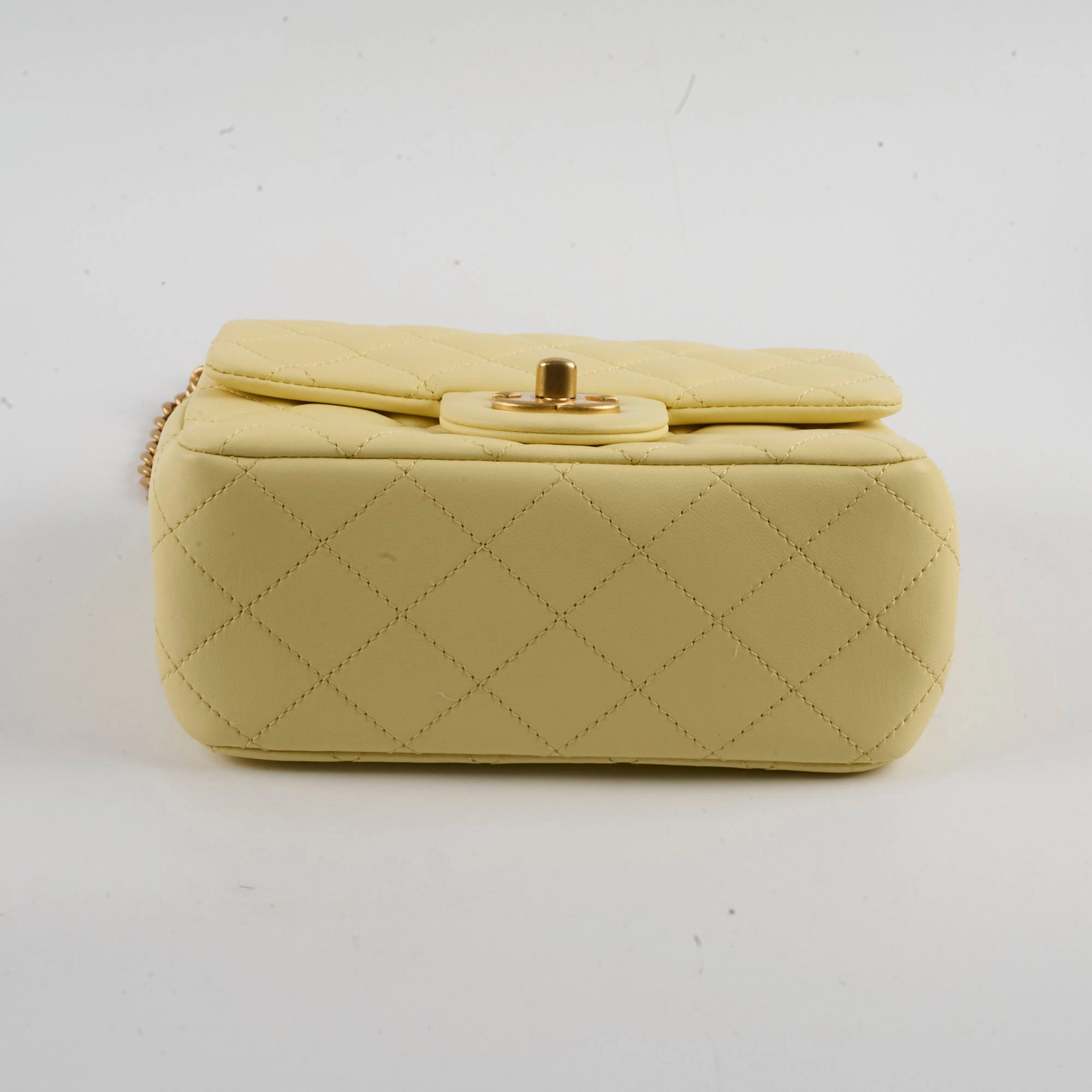 Chanel Mini Square Lambskin Camelia Crush Light Yellow Microchip