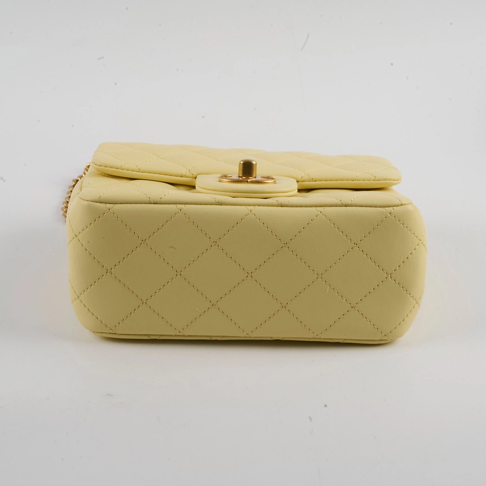 Chanel Mini Square Lambskin Camelia Crush Light Yellow Microchip