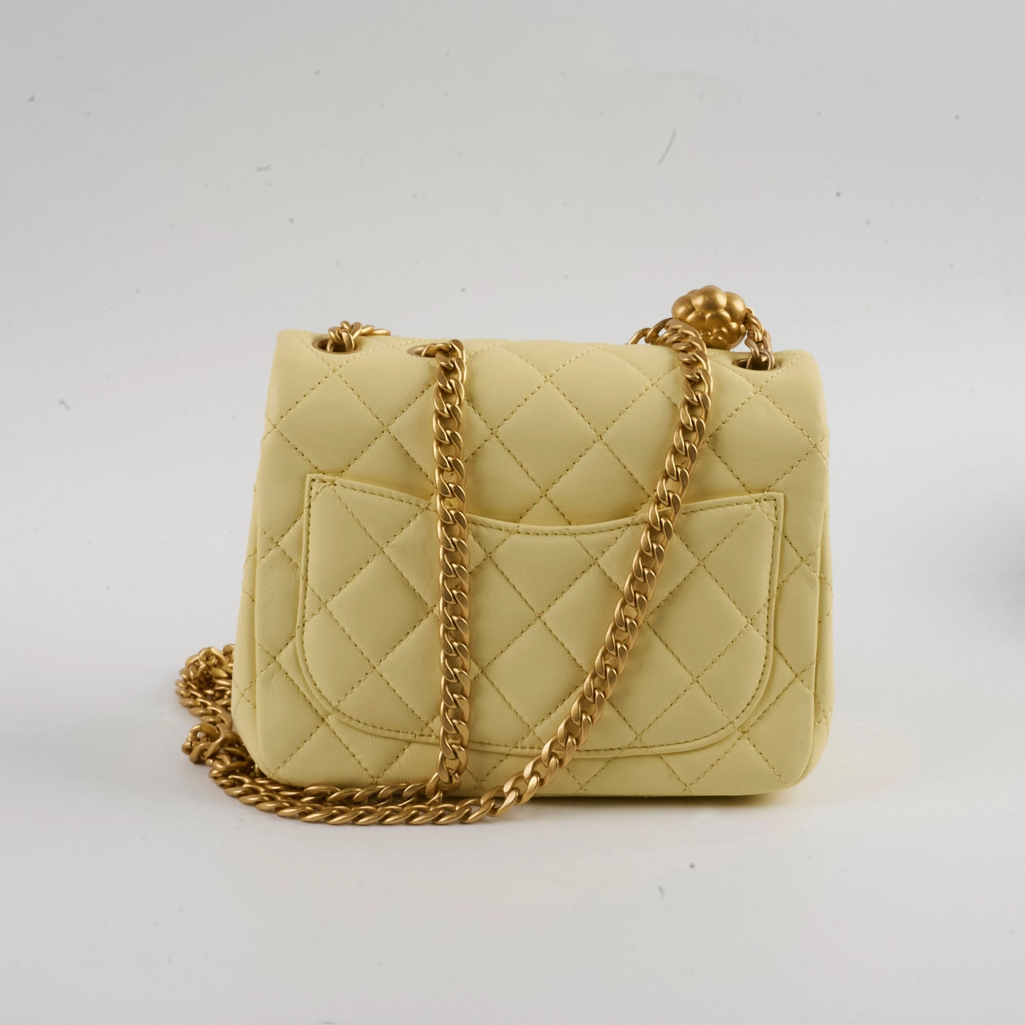 Chanel Mini Square Lambskin Camelia Crush Light Yellow Microchip