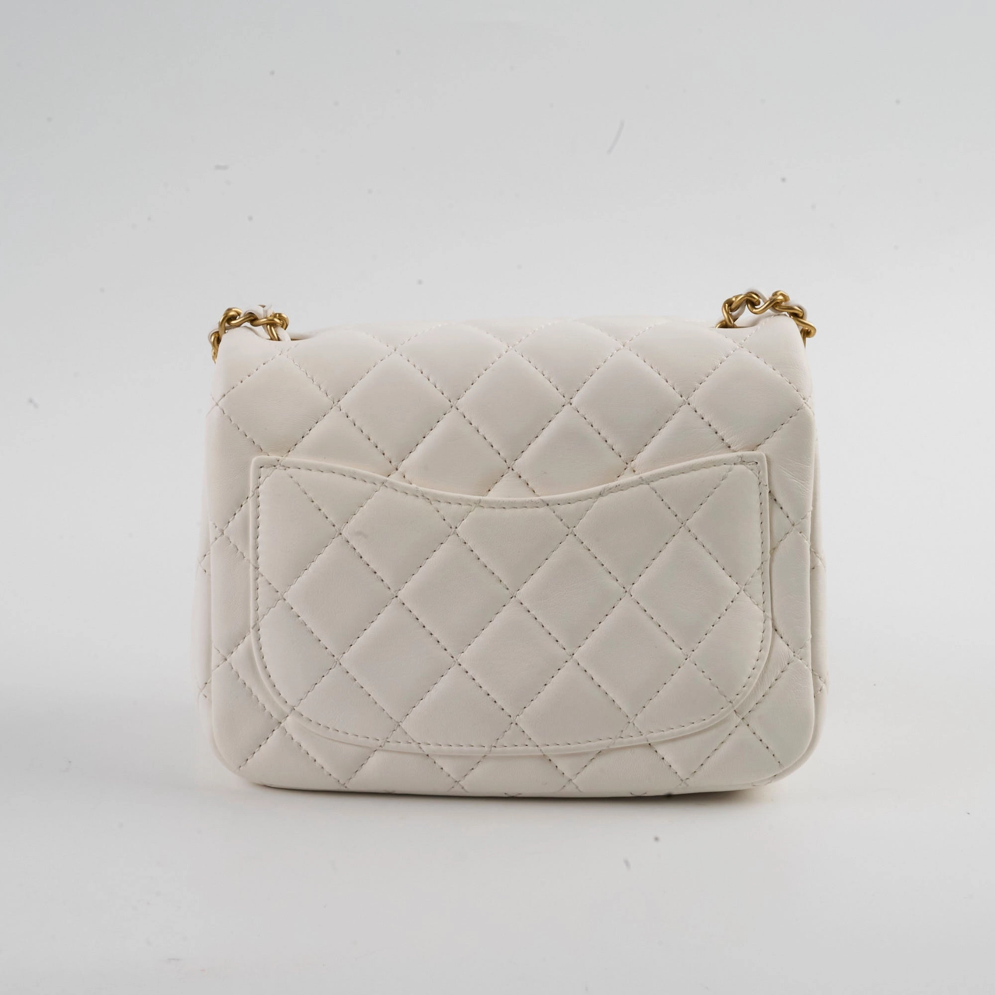 Chanel Mini Square Lambskin Pearl Crush White Series 30