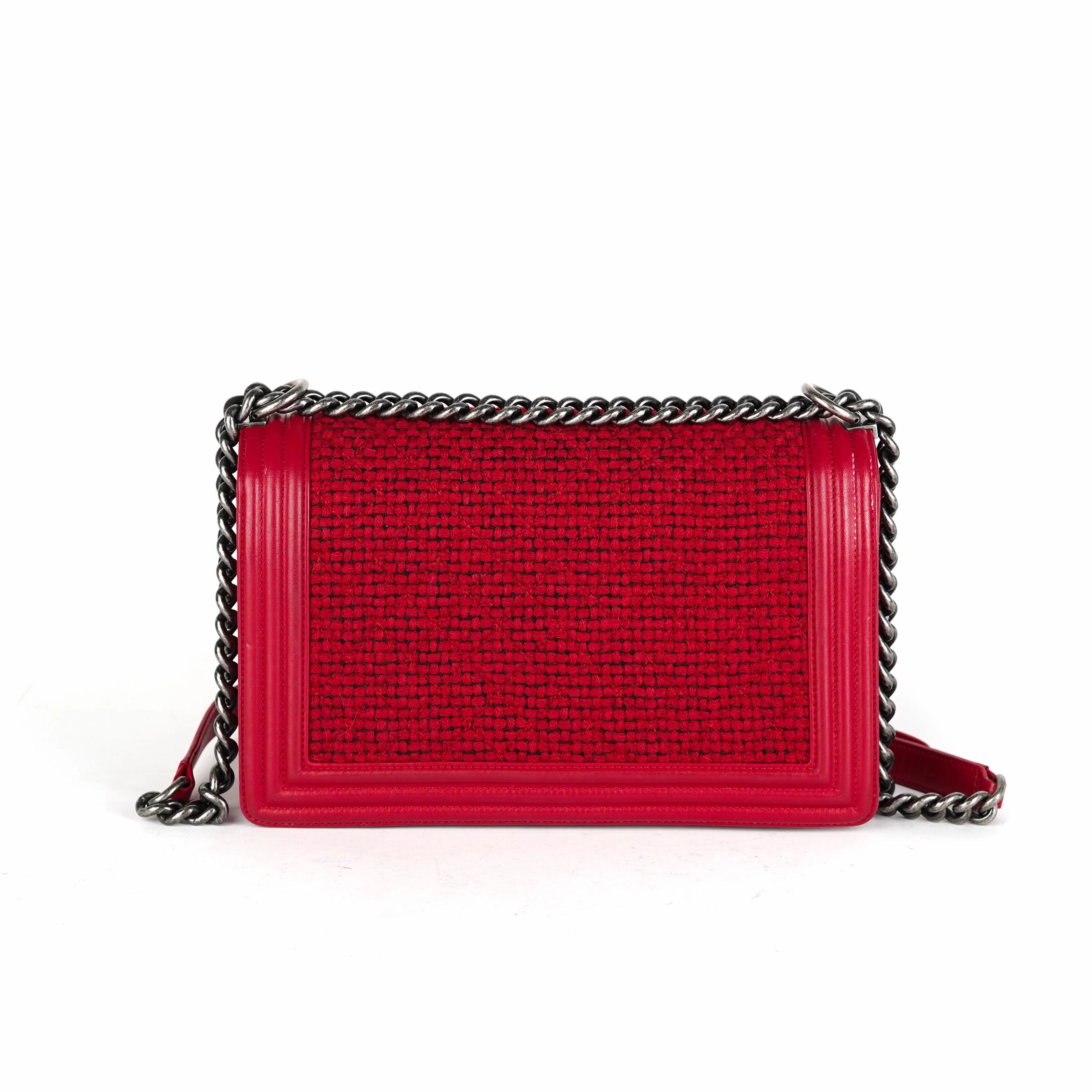Chanel New Medium Boy Tweed Red