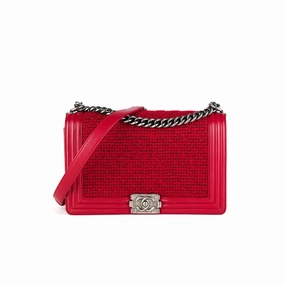 Chanel New Medium Boy Tweed Red