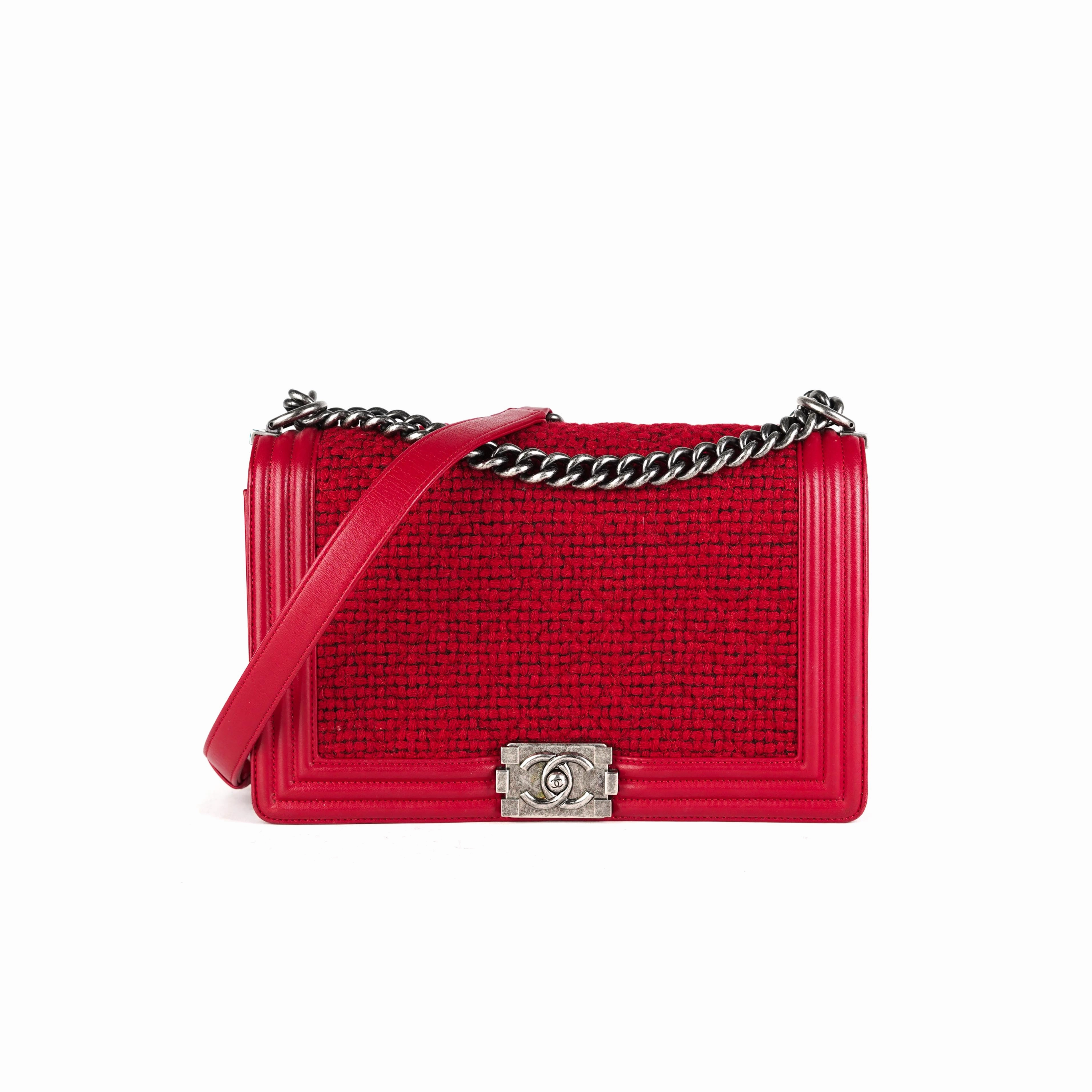 Chanel New Medium Boy Tweed Red