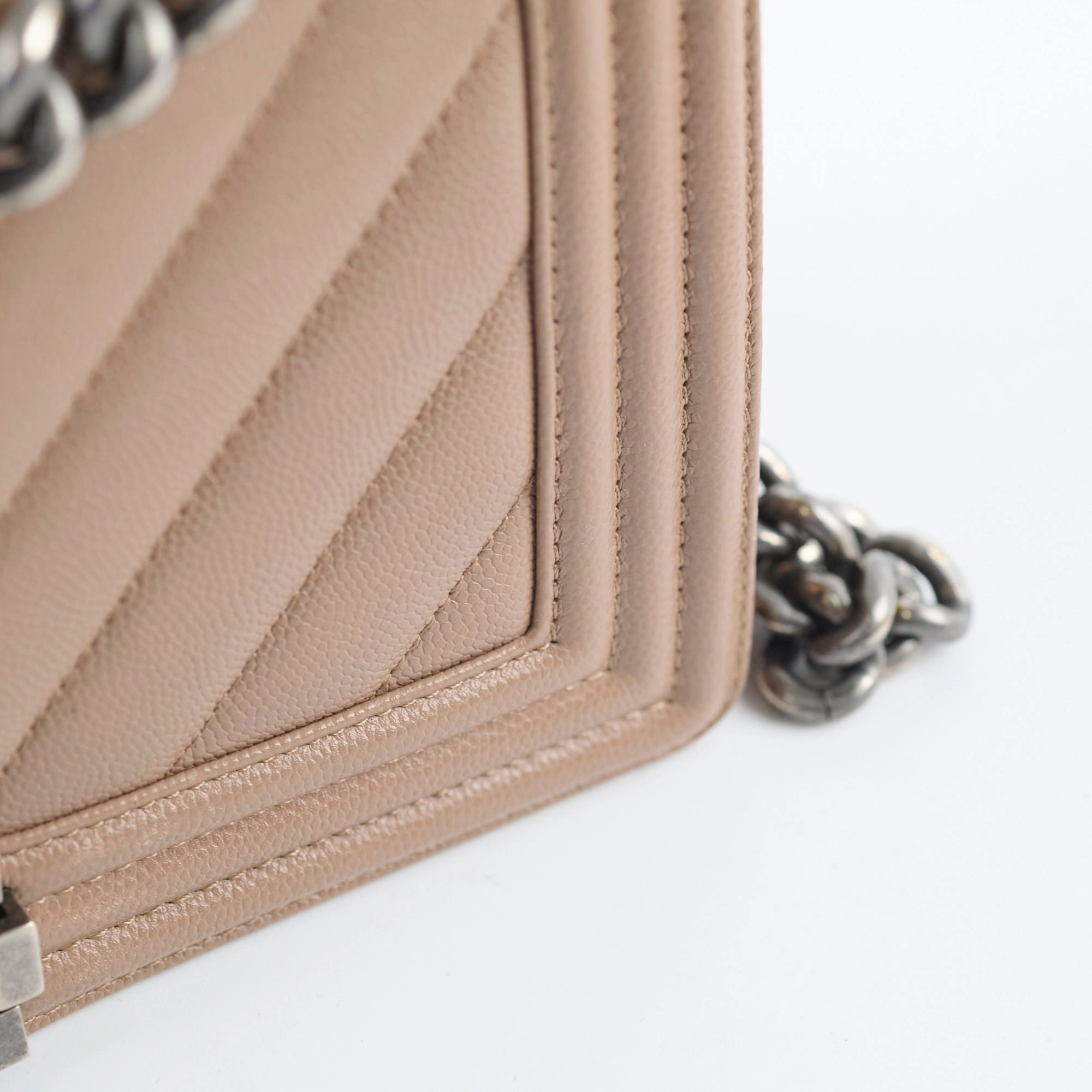 Chanel Old Medium Boy Bag Chevron Dark Pink