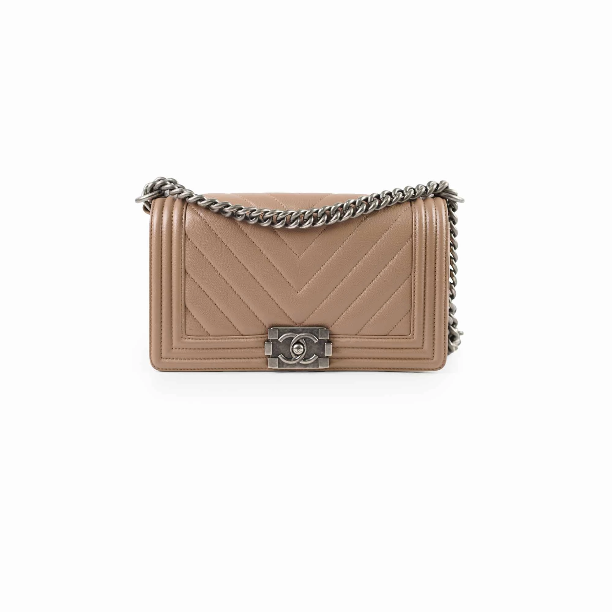 Chanel Old Medium Boy Bag Chevron Dark Pink