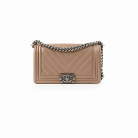 Chanel Old Medium Boy Bag Chevron Dark Pink