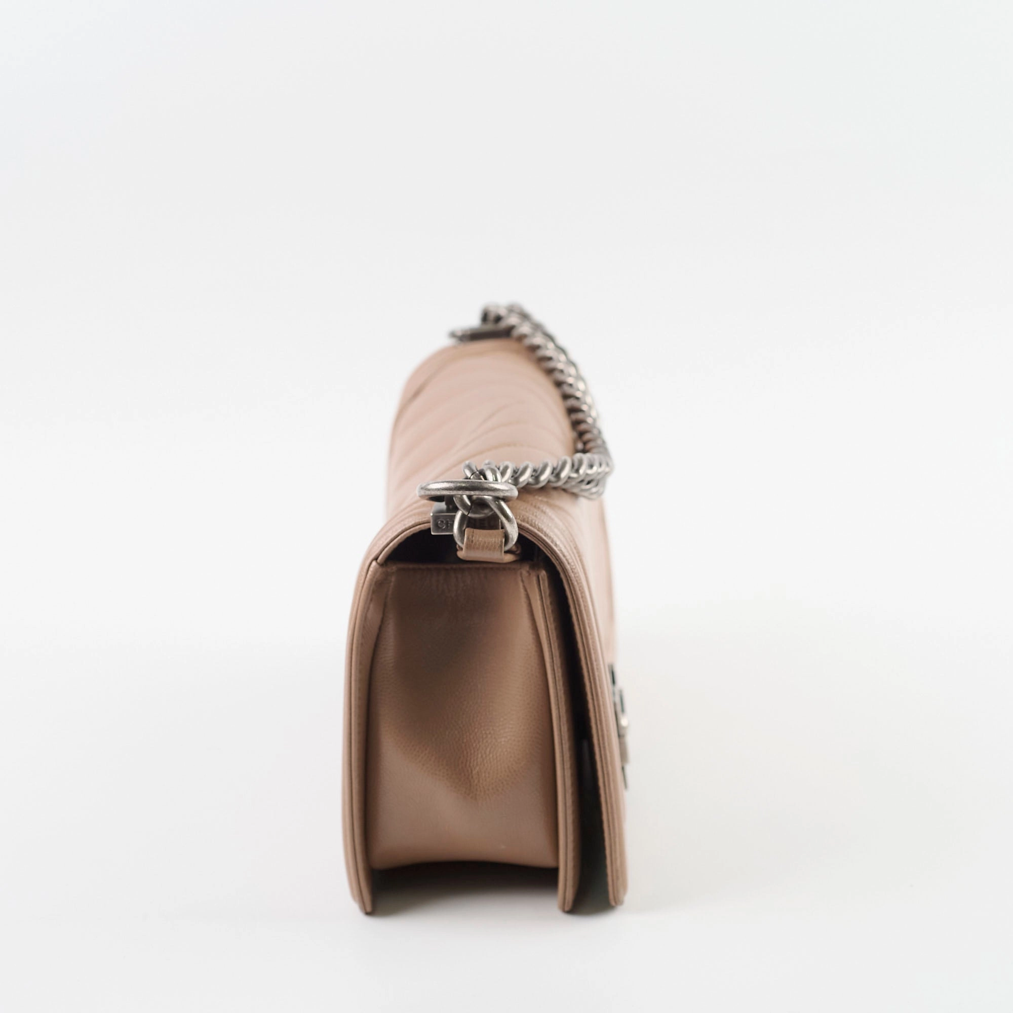 Chanel Old Medium Boy Bag Chevron Dark Pink