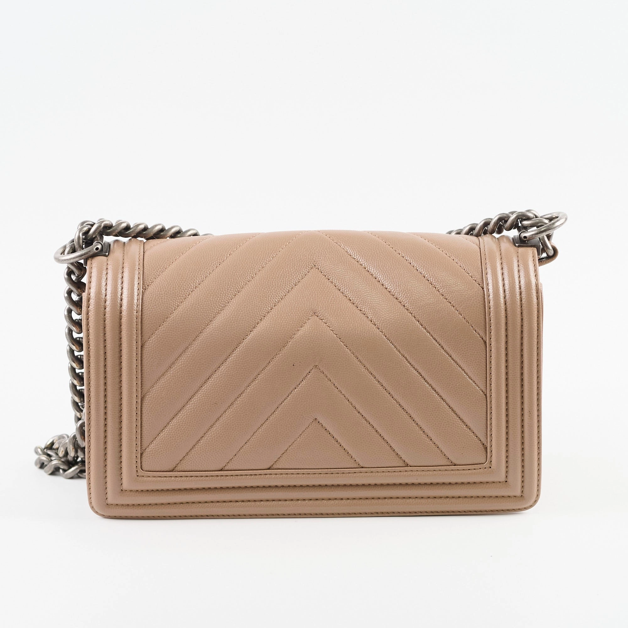 Chanel Old Medium Boy Bag Chevron Dark Pink