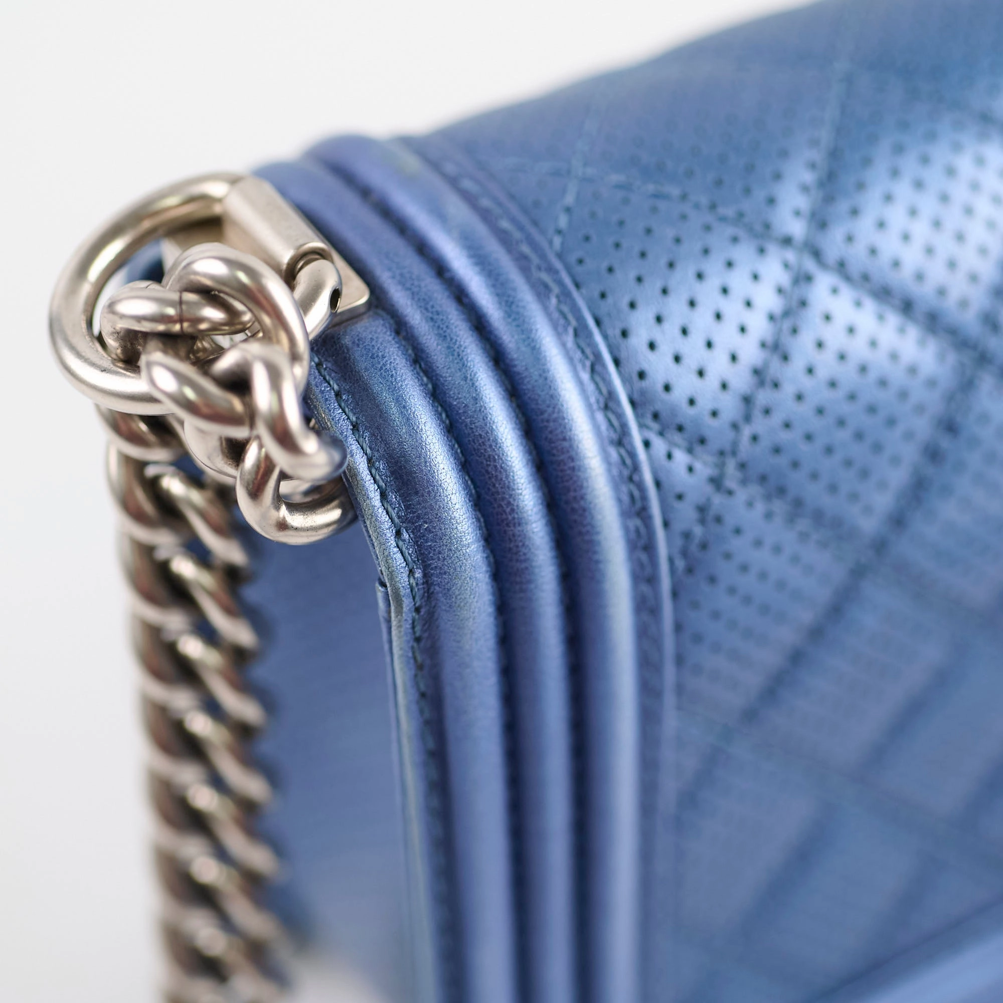 Chanel Old Medium Boy Metallic Blue
