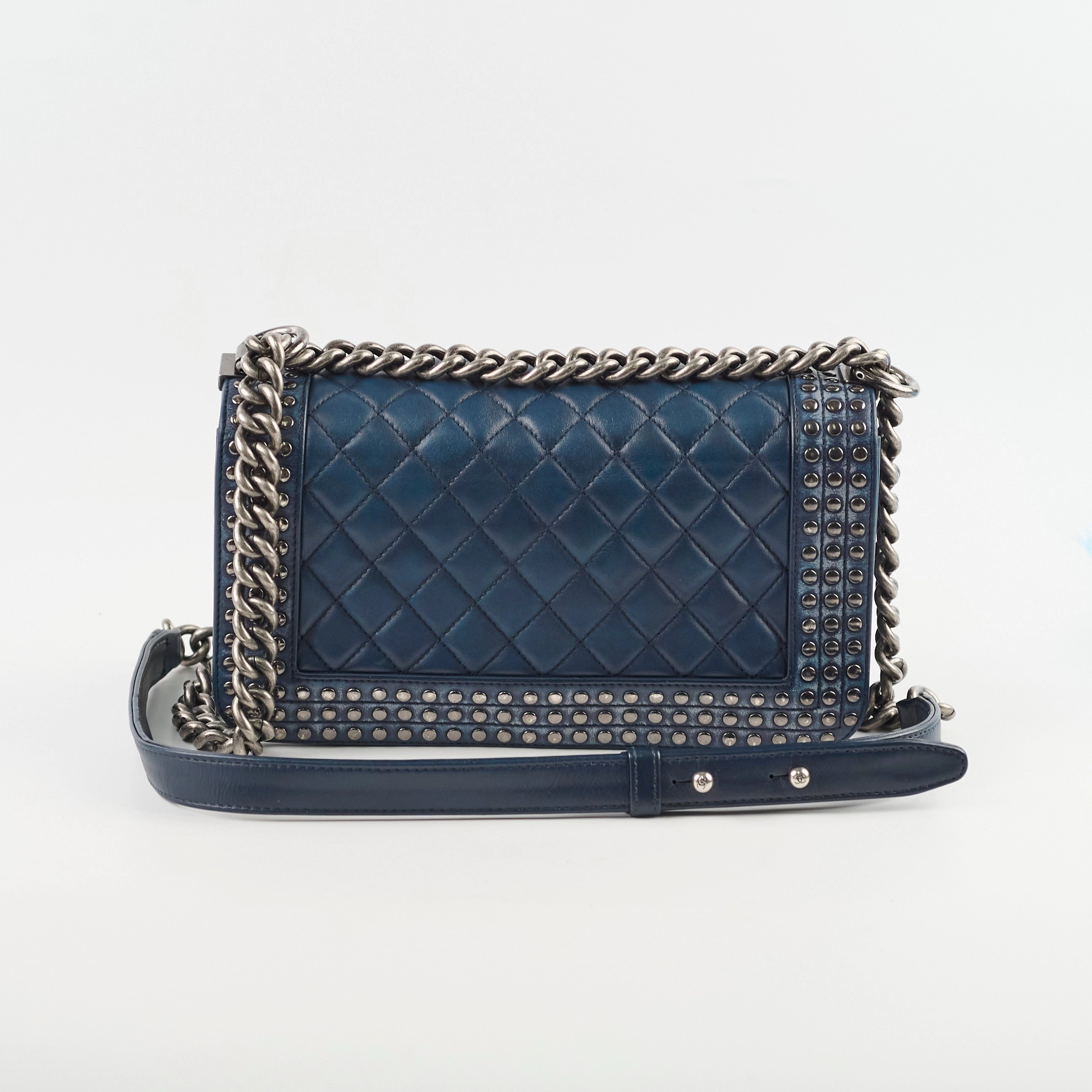Chanel Old Medium Boy Navy Studded