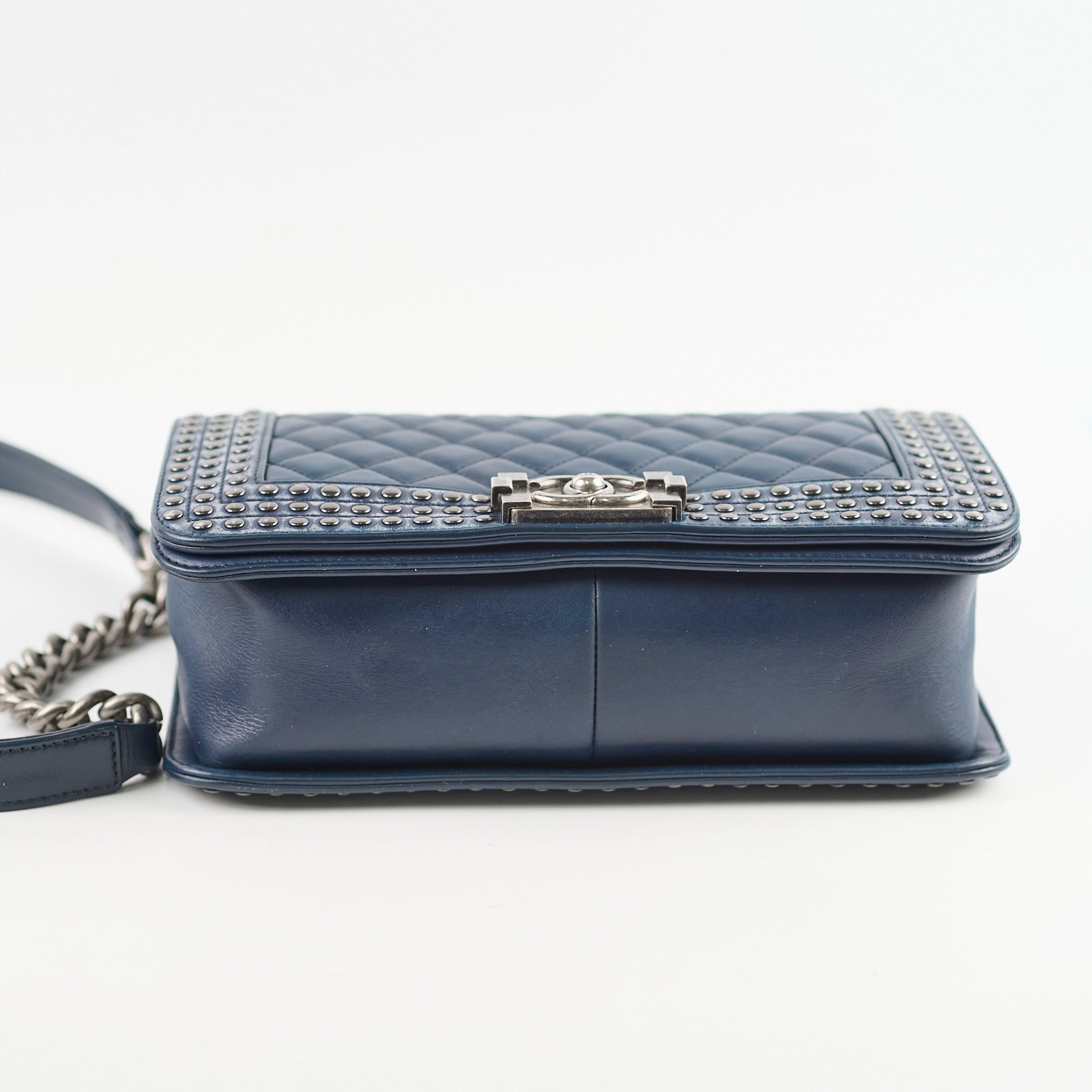 Chanel Old Medium Boy Navy Studded