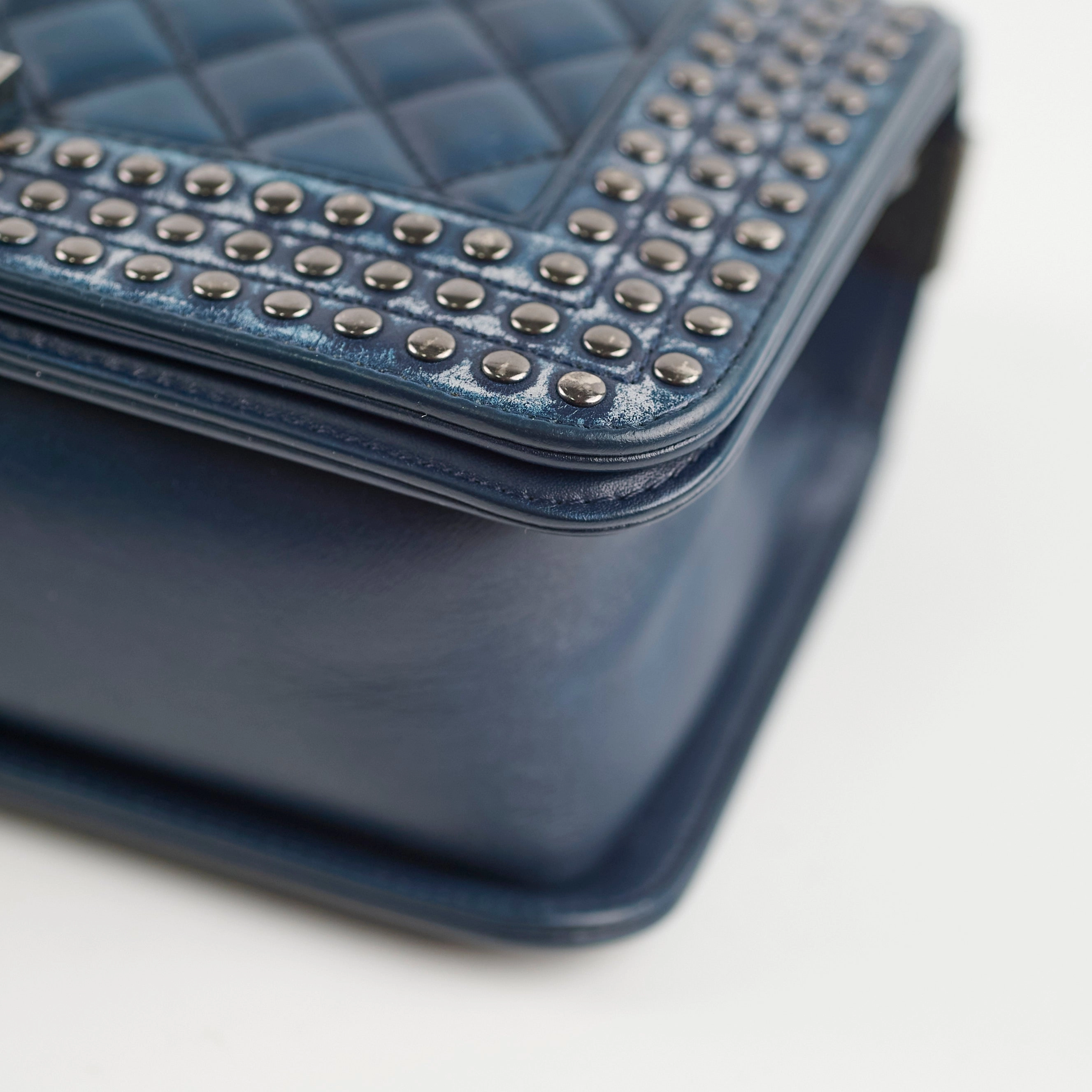 Chanel Old Medium Boy Navy Studded