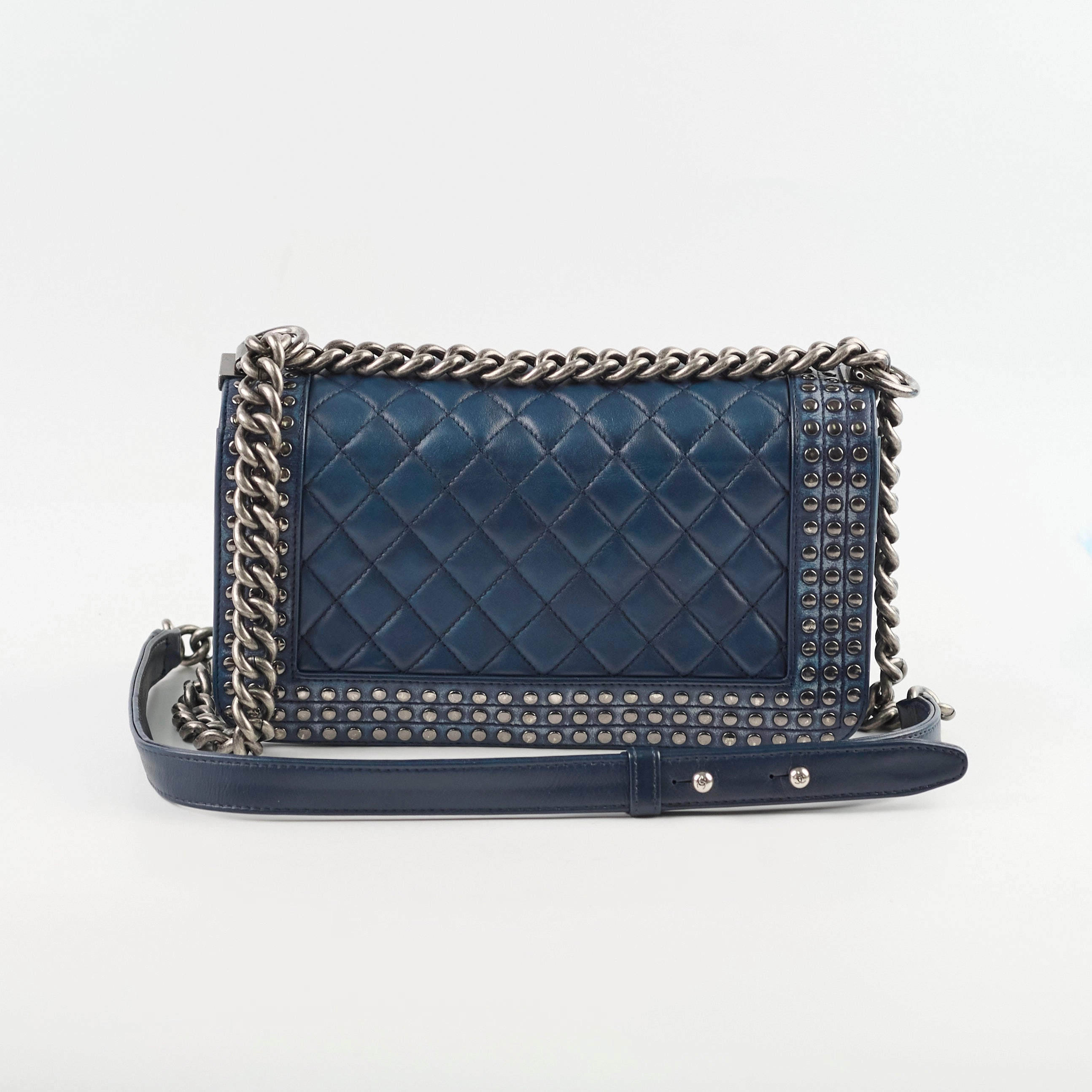 Chanel Old Medium Boy Navy Studded